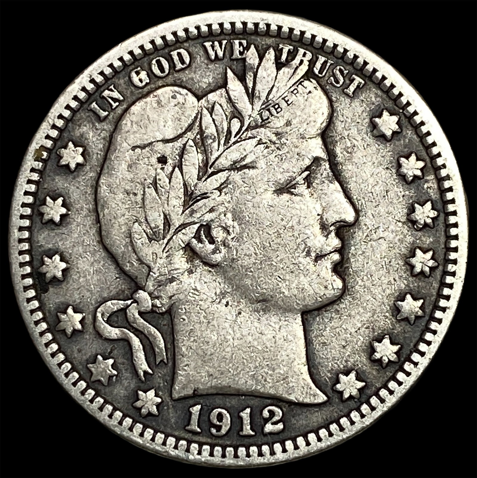 1912-S Silver Barber Quarter NEARLY UNCIRCULATED: 1912-S Silver Barber Quarter NEARLY UNCIRCULATED