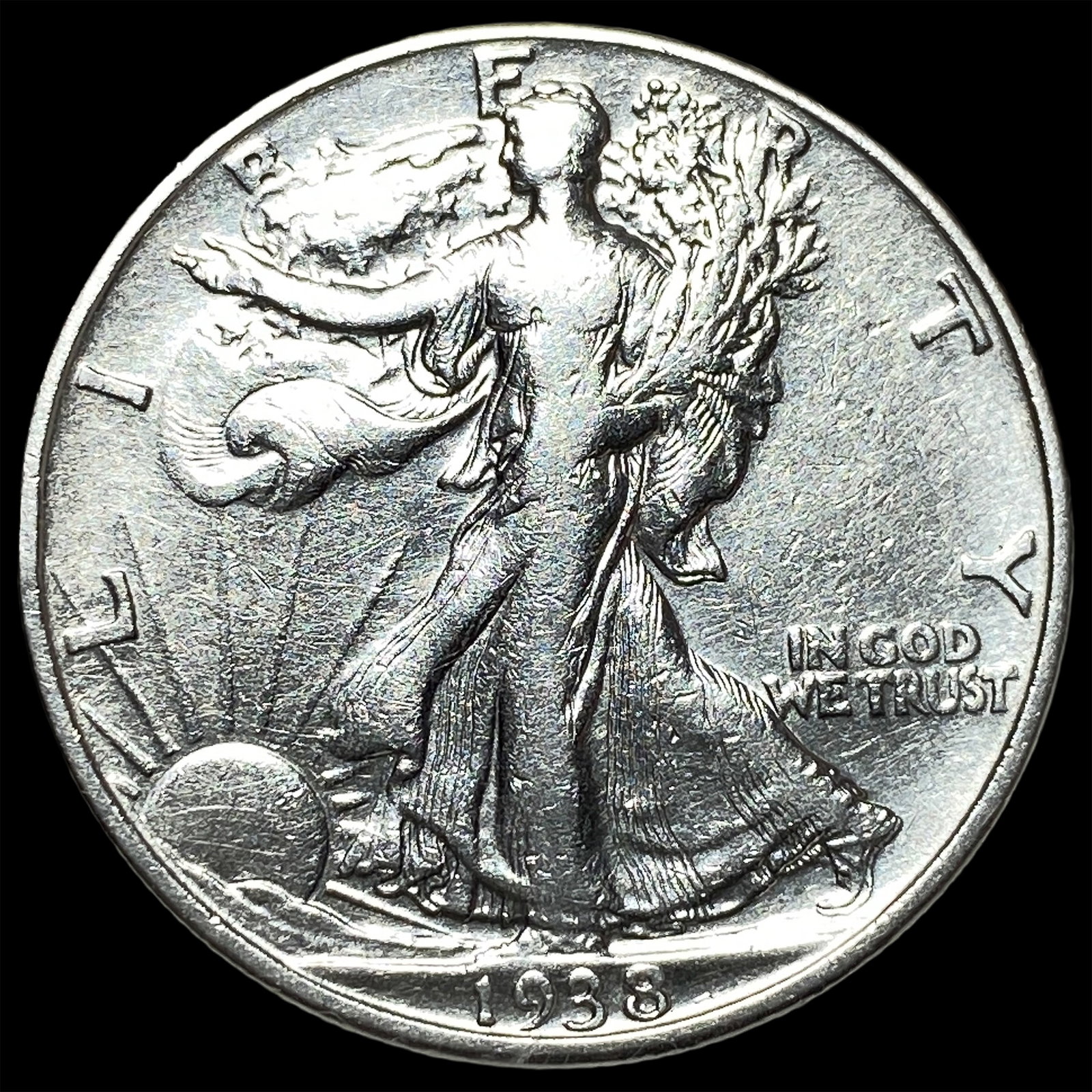 1938-D Silver Half Dollar Walking Liberty CLOSELY UNCIRCULATED: 1938-D Silver Half Dollar Walking Liberty CLOSELY UNCIRCULATED