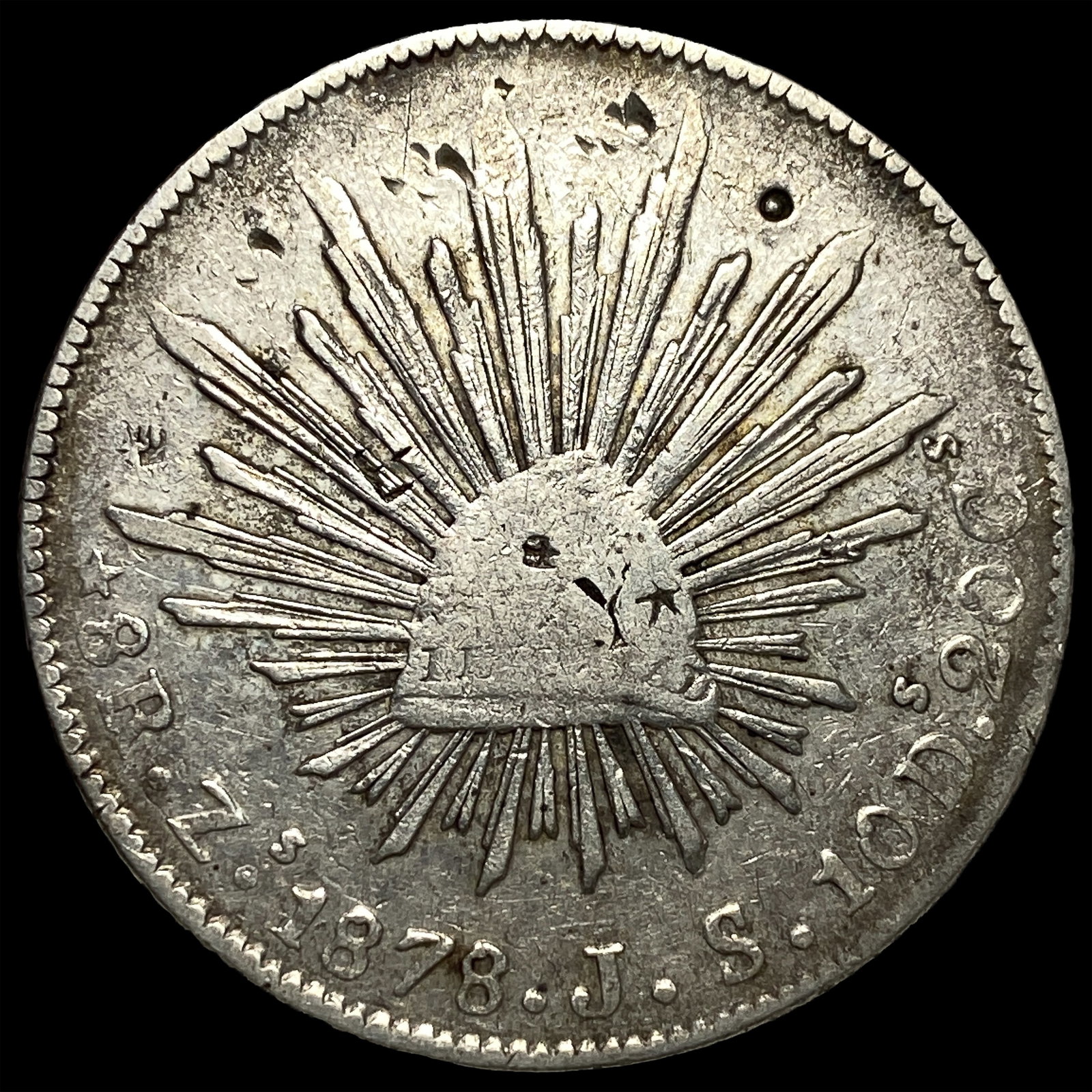 1878-Zs J.S. Silver 8 Reales Mexico NEARLY UNCIRCULATED: 1878-Zs J.S. Silver 8 Reales Mexico NEARLY UNCIRCULATED