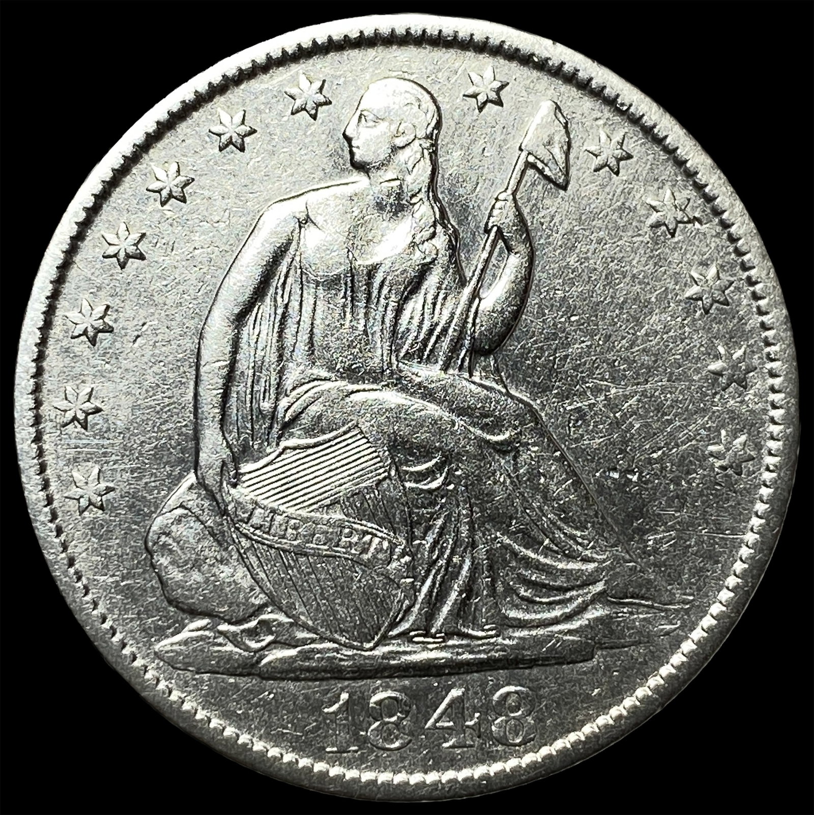 1848-O Silver Half Dollar (Seated Liberty) CLOSELY UNCIRCULATED: 1848-O Silver Half Dollar (Seated Liberty) CLOSELY UNCIRCULATED