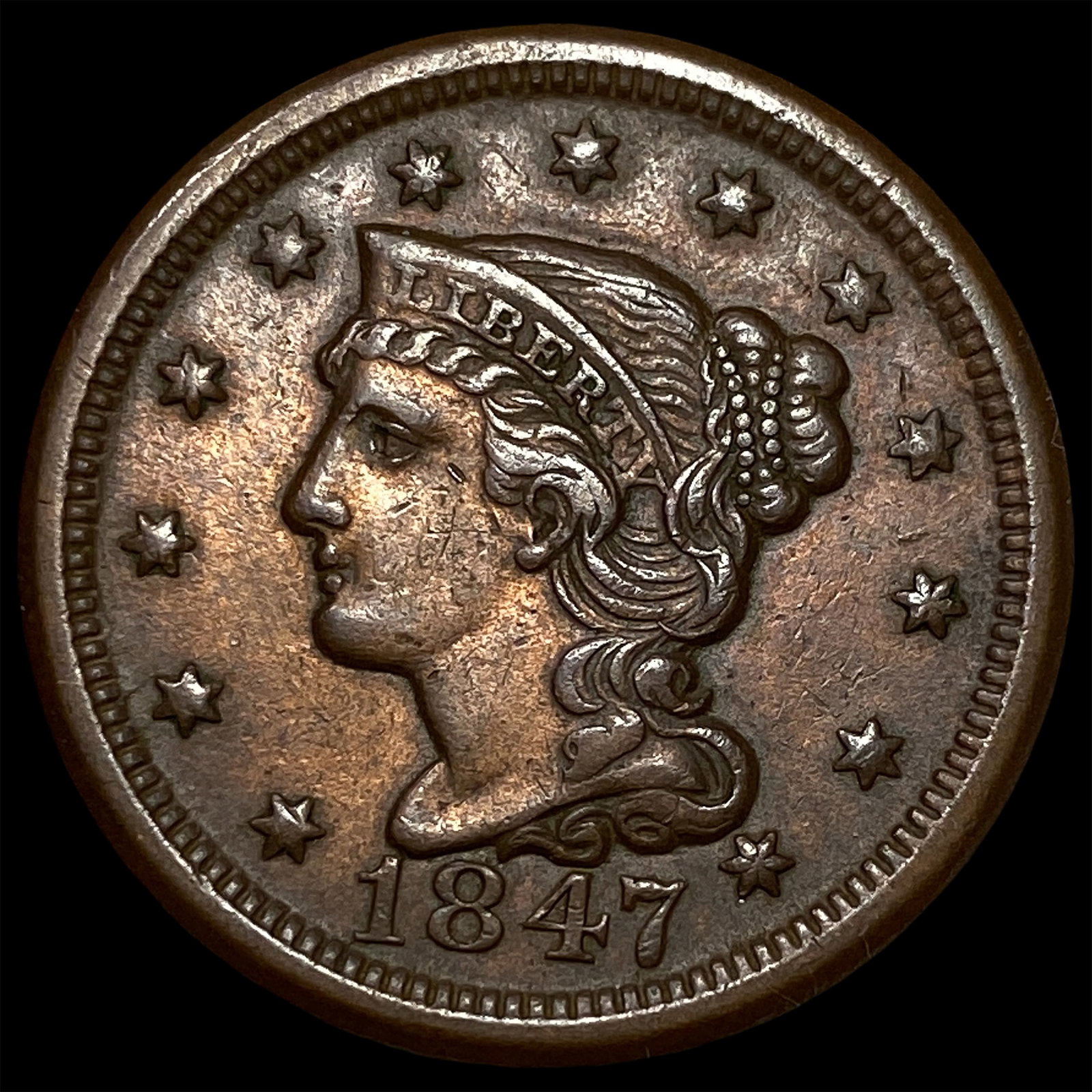 1847 Braided Hair Large Cent UNCIRCULATED: 1847 Braided Hair Large Cent UNCIRCULATED