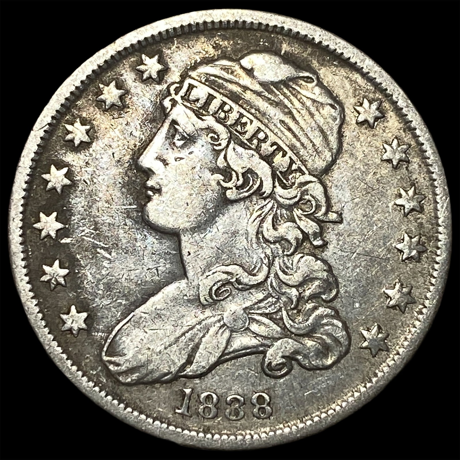 1838 Silver Capped Bust Quarter NEARLY UNCIRCULATED: 1838 Silver Capped Bust Quarter NEARLY UNCIRCULATED