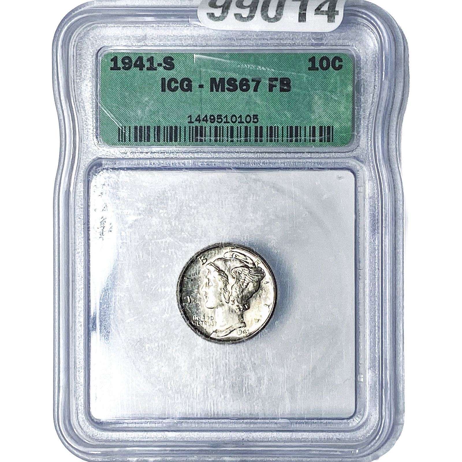1941-S Mercury Silver Dime ICG MS67 FB: 1941-S Mercury Silver Dime ICG MS67 FB