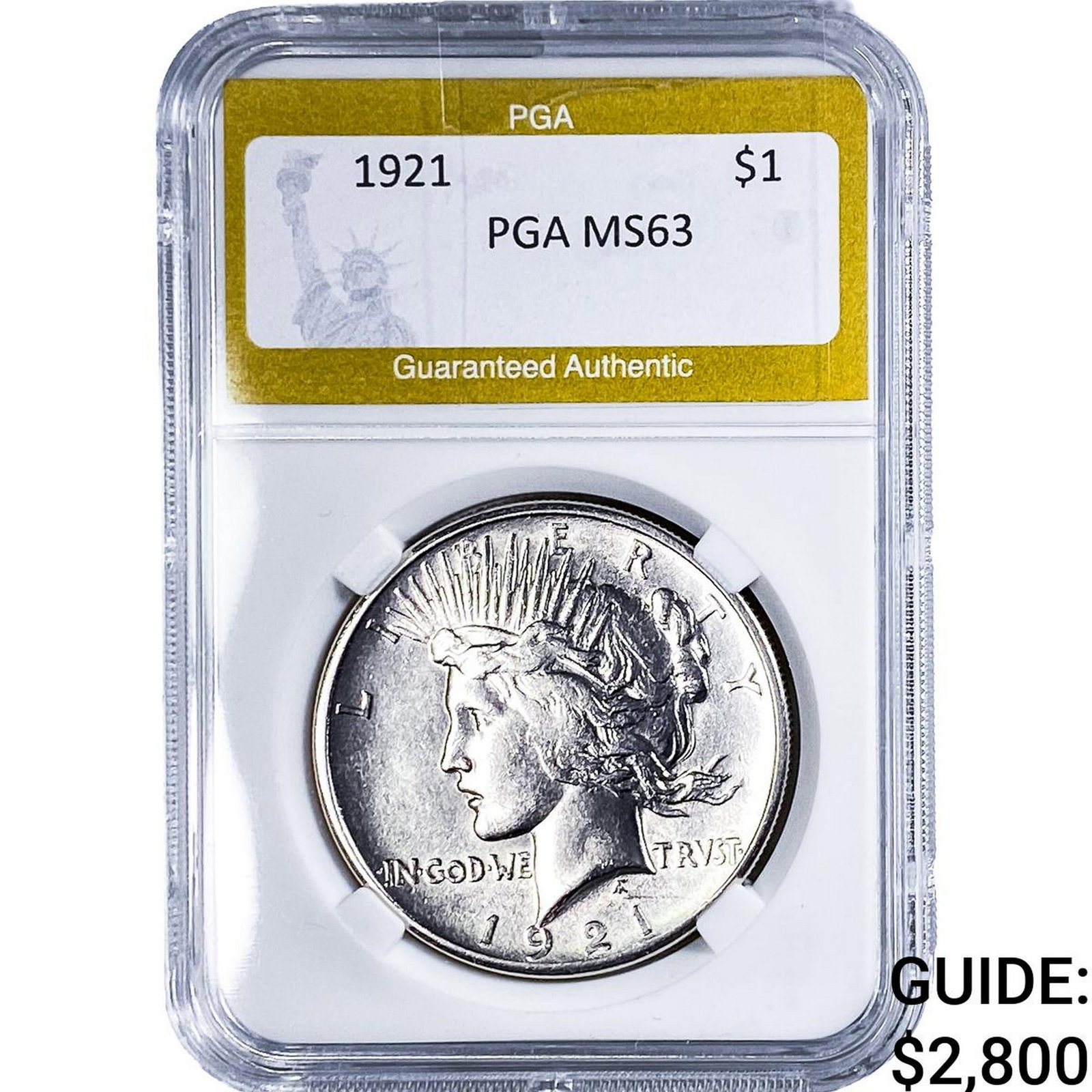 1921 Silver Peace Dollar PGA MS63: 1921 Silver Peace Dollar PGA MS63