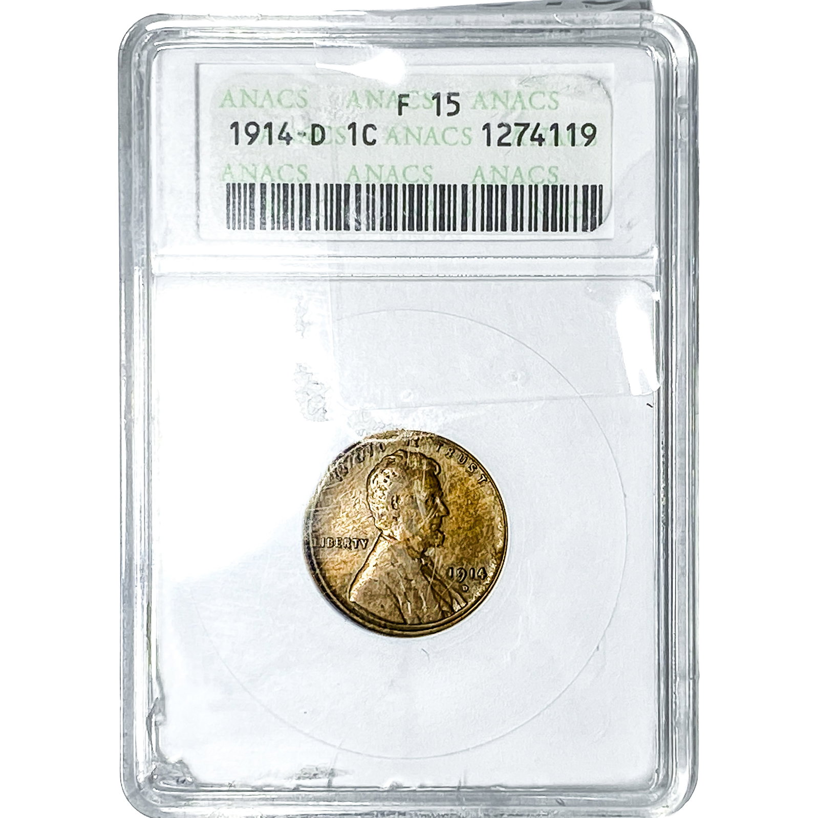 1914-D Wheat Cent ANACS F15: 1914-D Wheat Cent ANACS F15