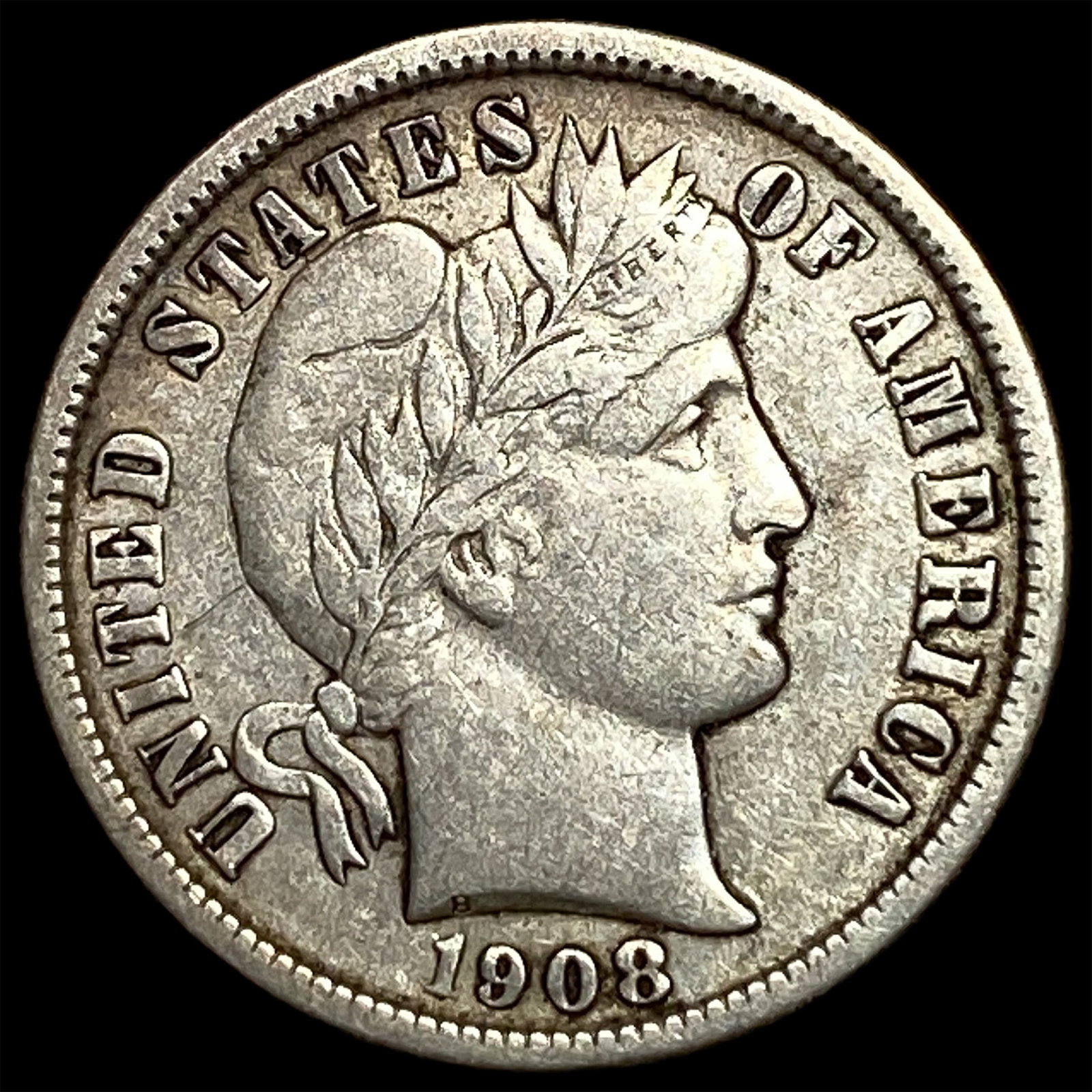 1908-D Silver Barber Dime NEARLY UNCIRCULATED: 1908-D Silver Barber Dime NEARLY UNCIRCULATED