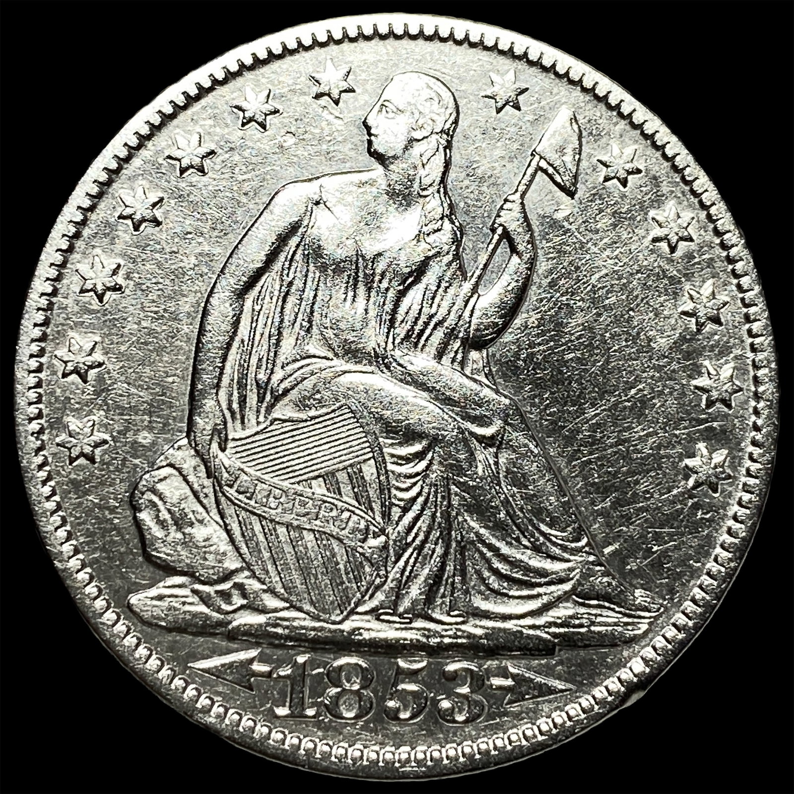 1853-O Silver Seated Liberty Half Dollar CLOSELY UNCIRCULATED: 1853-O Silver Seated Liberty Half Dollar CLOSELY UNCIRCULATED