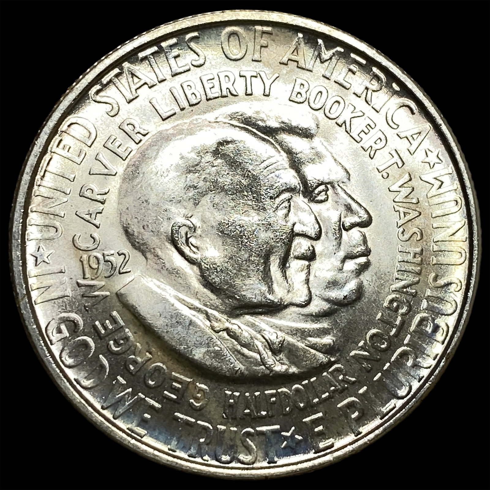 1952 Silver Half Dollar Booker T. Washington-Carver NEARLY UNCIRCULATED: 1952 Silver Half Dollar Booker T. Washington-Carver NEARLY UNCIRCULATED