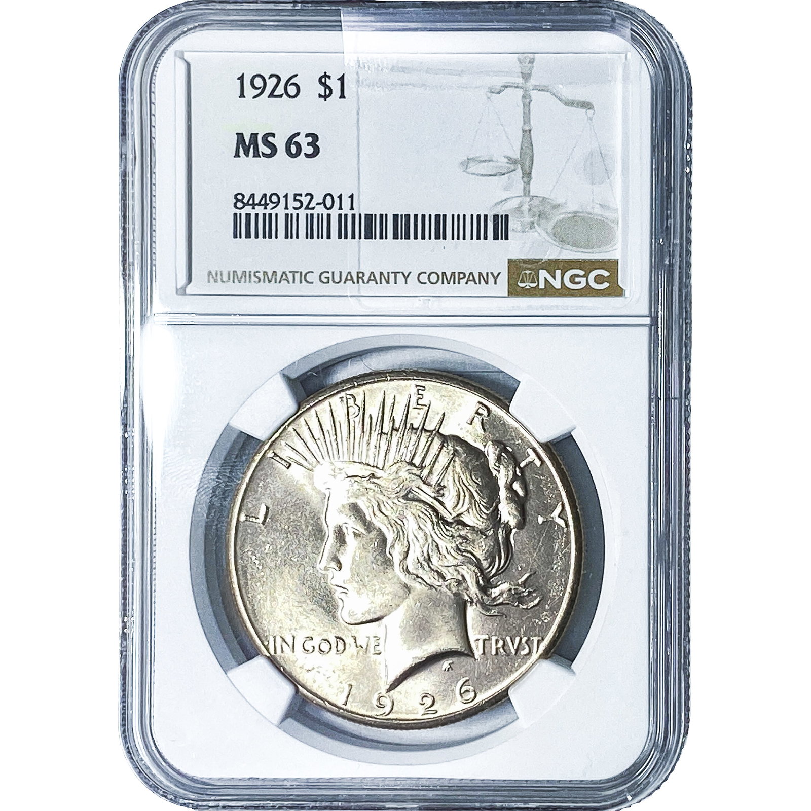 1926 Silver Peace Dollar NGC MS63: 1926 Silver Peace Dollar NGC MS63