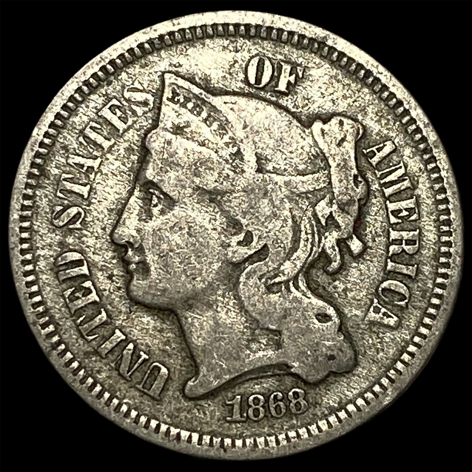1868 Nickel Three-Cent Piece ABOUT UNCIRCULATED (1 of 2)