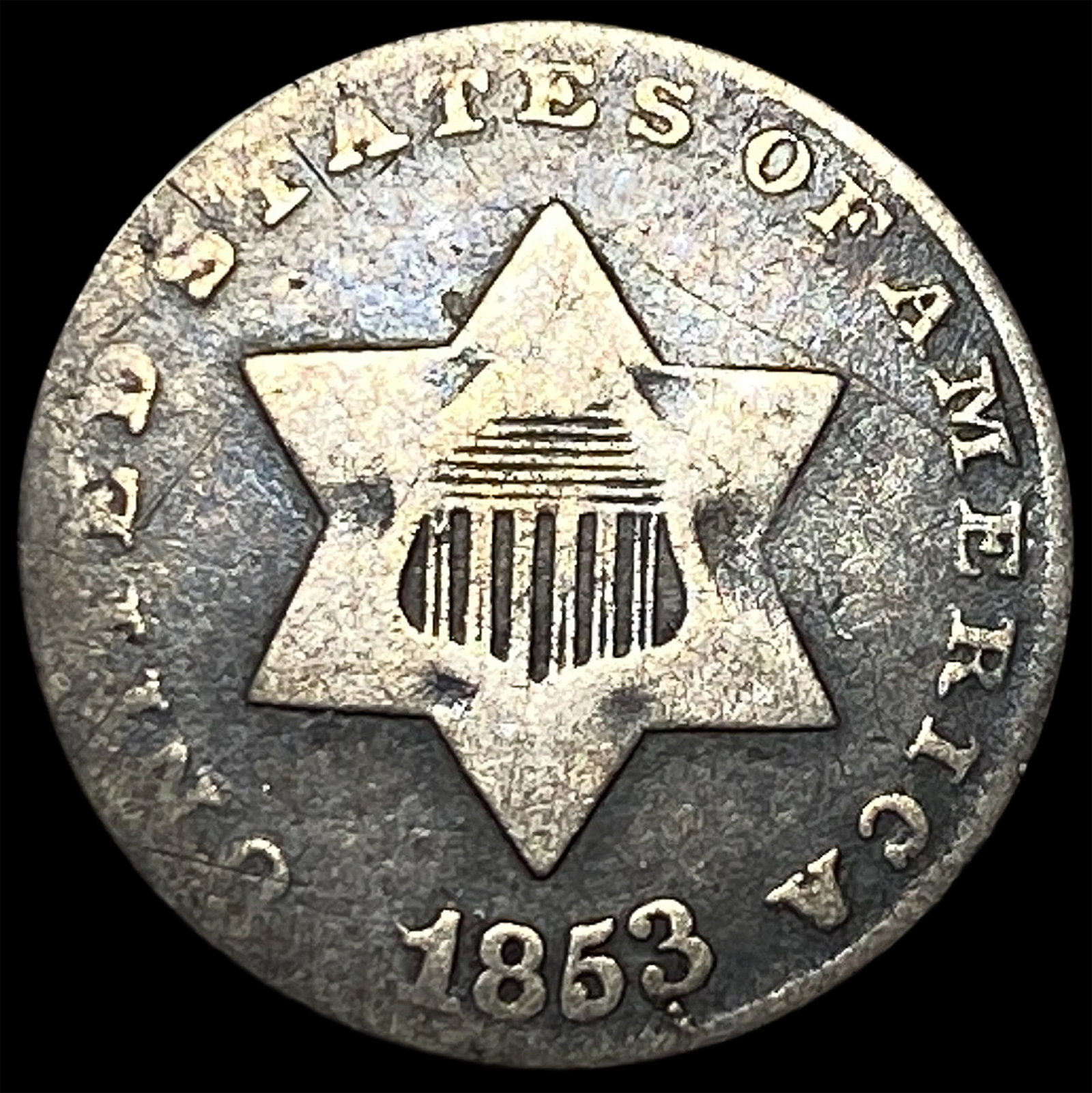 1853 Silver Three-Cent Piece LIGHTLY CIRCULATED: 1853 Silver Three-Cent Piece LIGHTLY CIRCULATED
