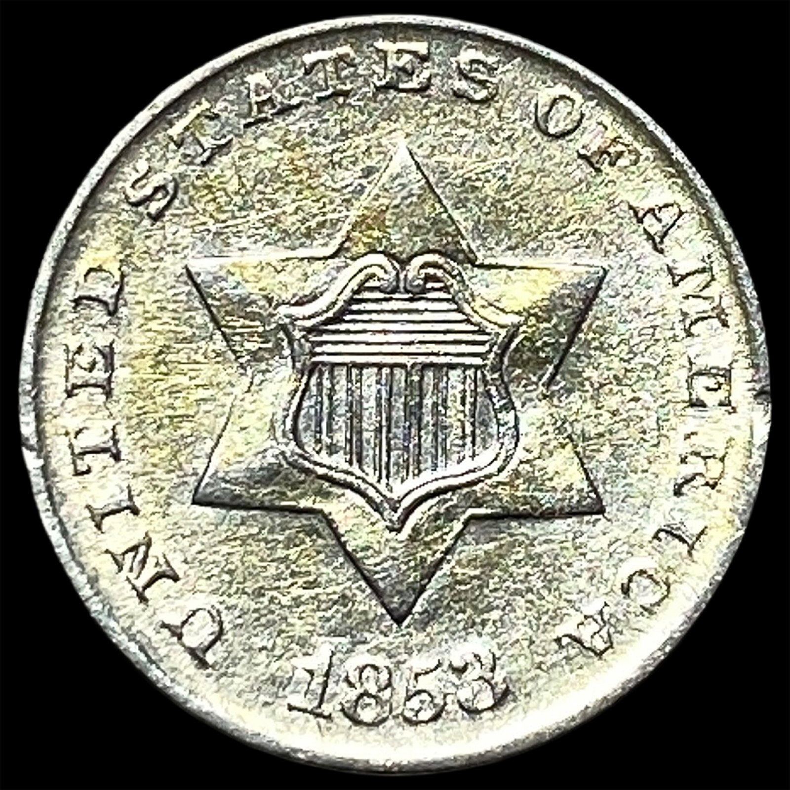 1853 Silver Three-Cent Piece CHOICE AU: 1853 Silver Three-Cent Piece CHOICE AU