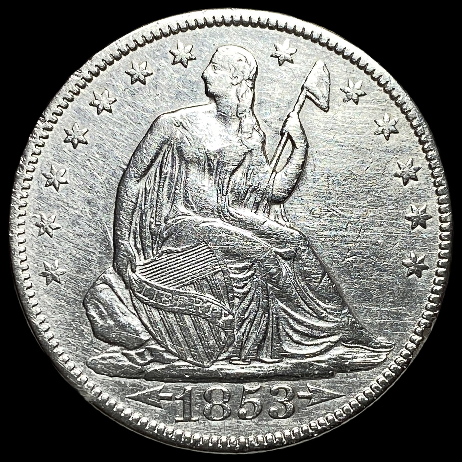 1853 Arrows Seated Liberty Half Dollar CLOSELY UNCIRCULATED: 1853 Arrows Seated Liberty Half Dollar CLOSELY UNCIRCULATED