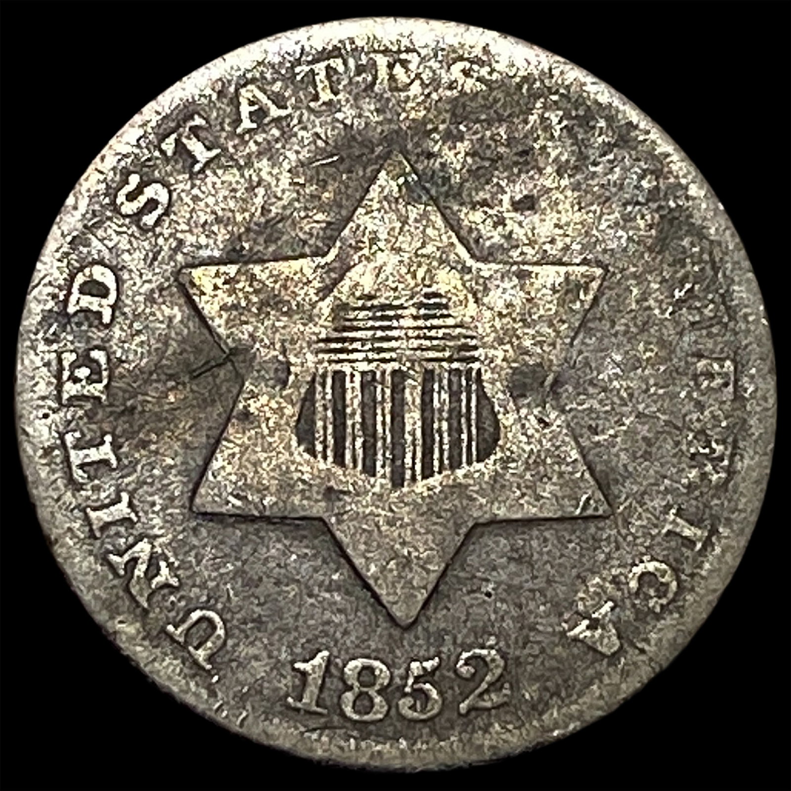 1852 Silver Three-Cent Piece ABOUT UNCIRCULATED: 1852 Silver Three-Cent Piece ABOUT UNCIRCULATED