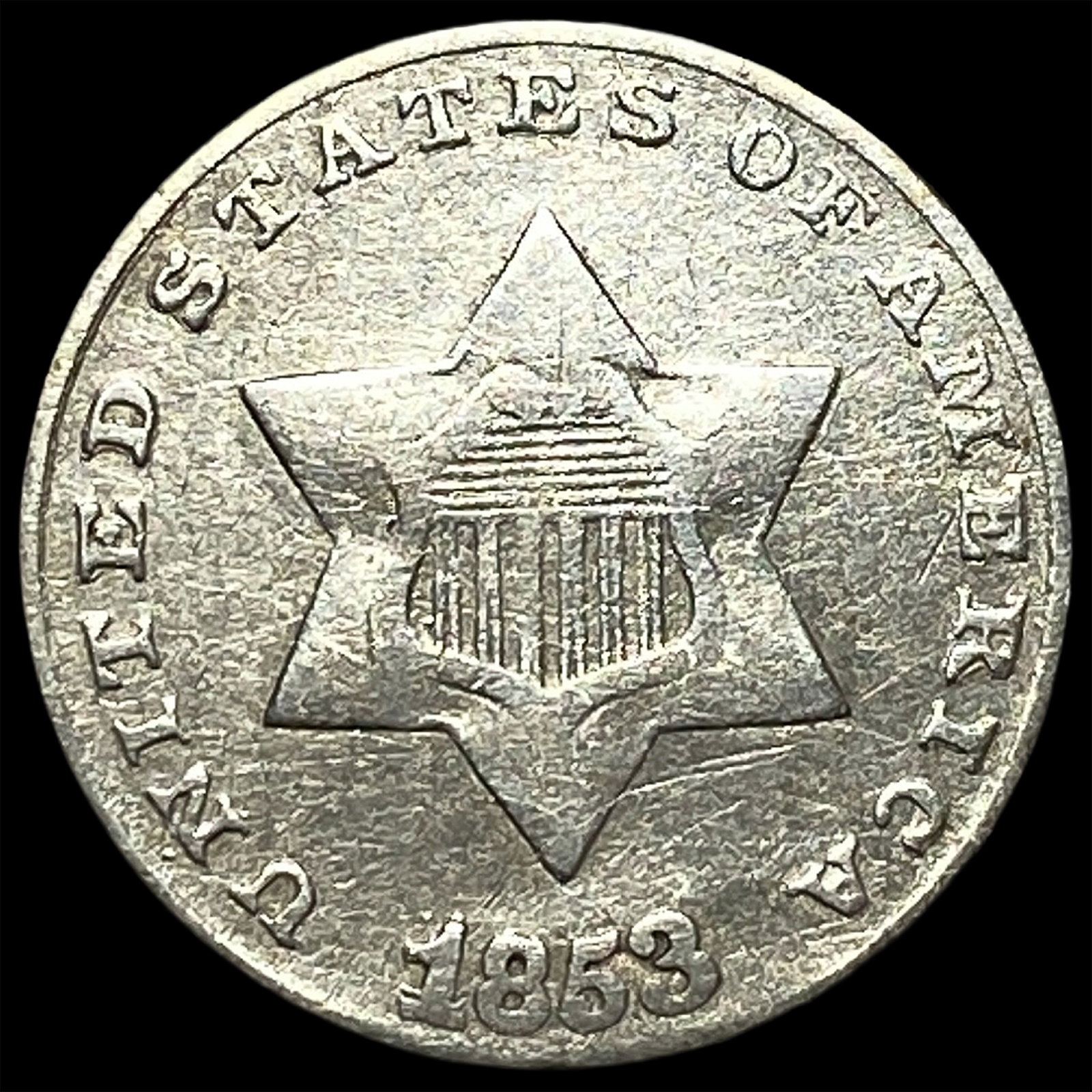 1853 Silver Three-Cent Piece UNCIRCULATED: 1853 Silver Three-Cent Piece UNCIRCULATED