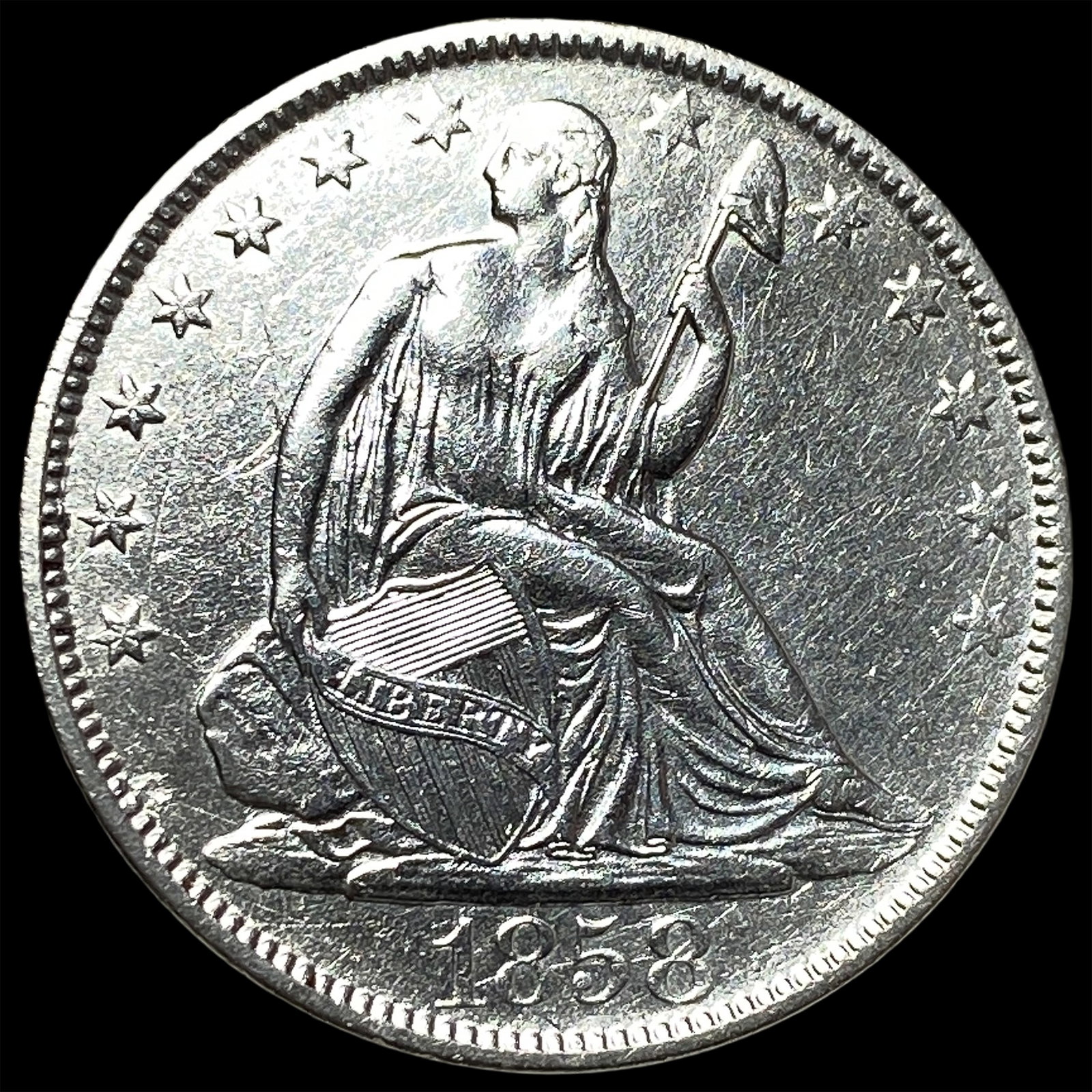 1858-O Silver Half Dollar CLOSELY UNCIRCULATED: 1858-O Silver Half Dollar CLOSELY UNCIRCULATED