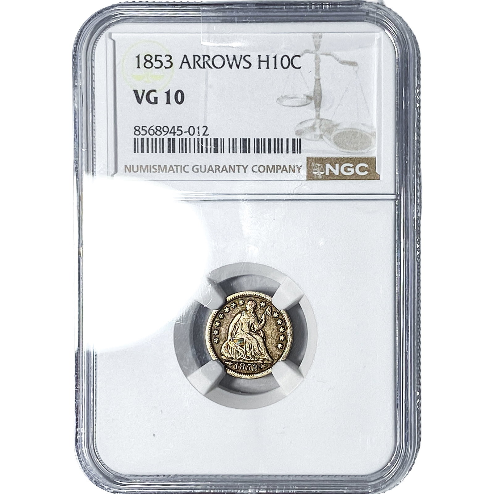 1953 Seated Liberty Half Dime NGC VG10 Arrows: 1953 Seated Liberty Half Dime NGC VG10 Arrows