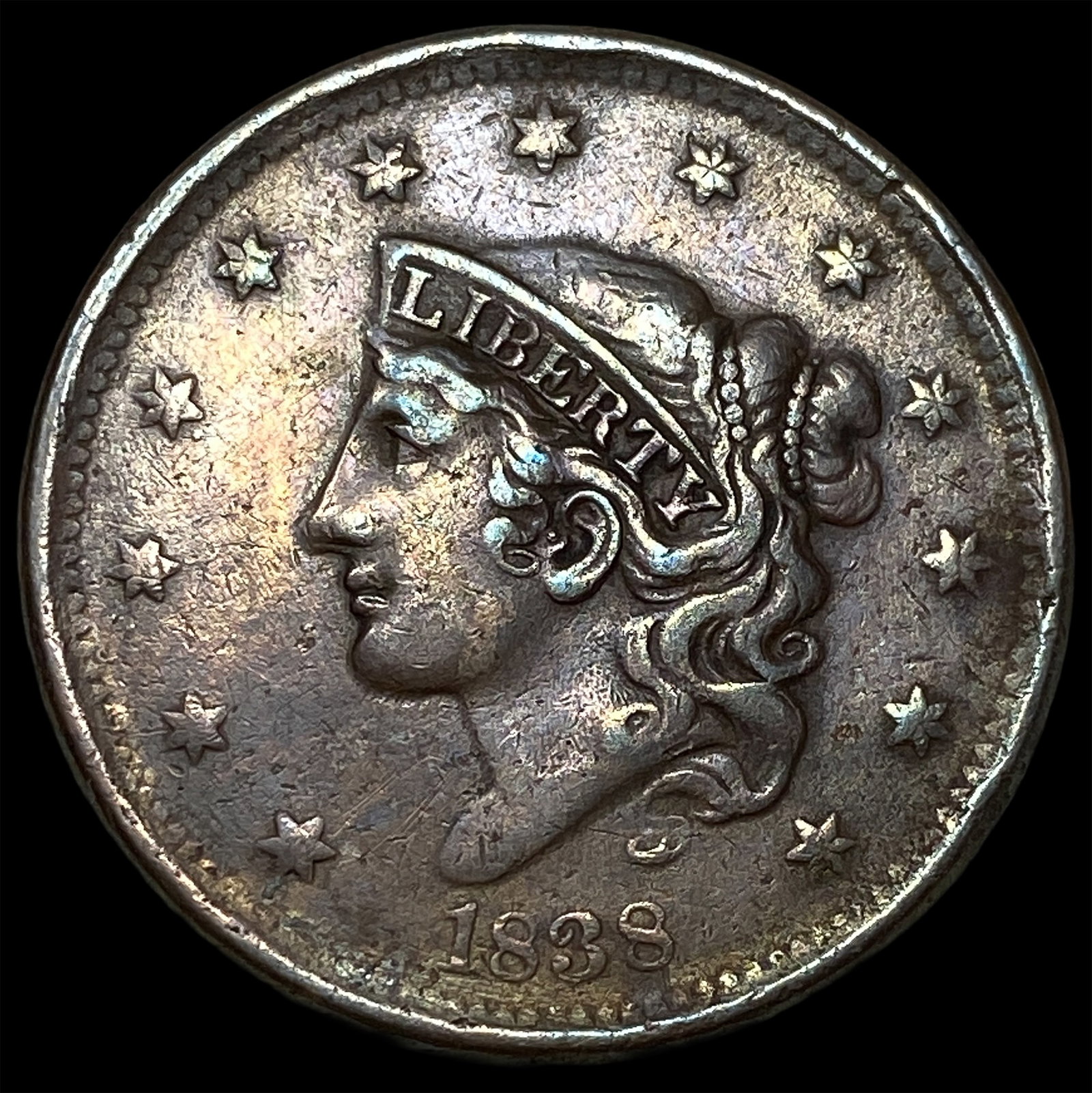 1838 Coronet Head Large Cent CLOSELY UNCIRCULATED: 1838 Coronet Head Large Cent CLOSELY UNCIRCULATED