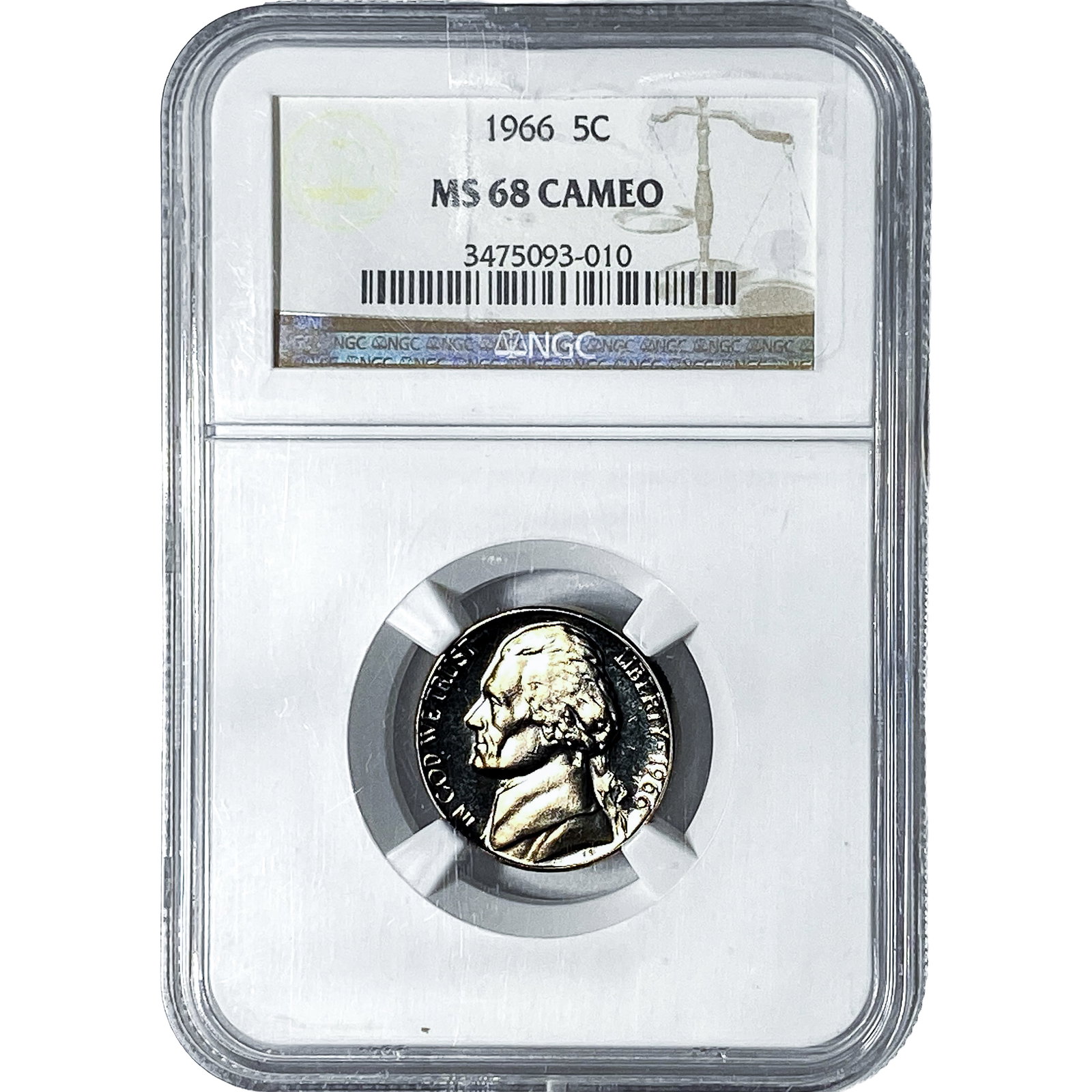 1966 Jefferson Nickel NGC MS68 Cameo: 1966 Jefferson Nickel NGC MS68 Cameo