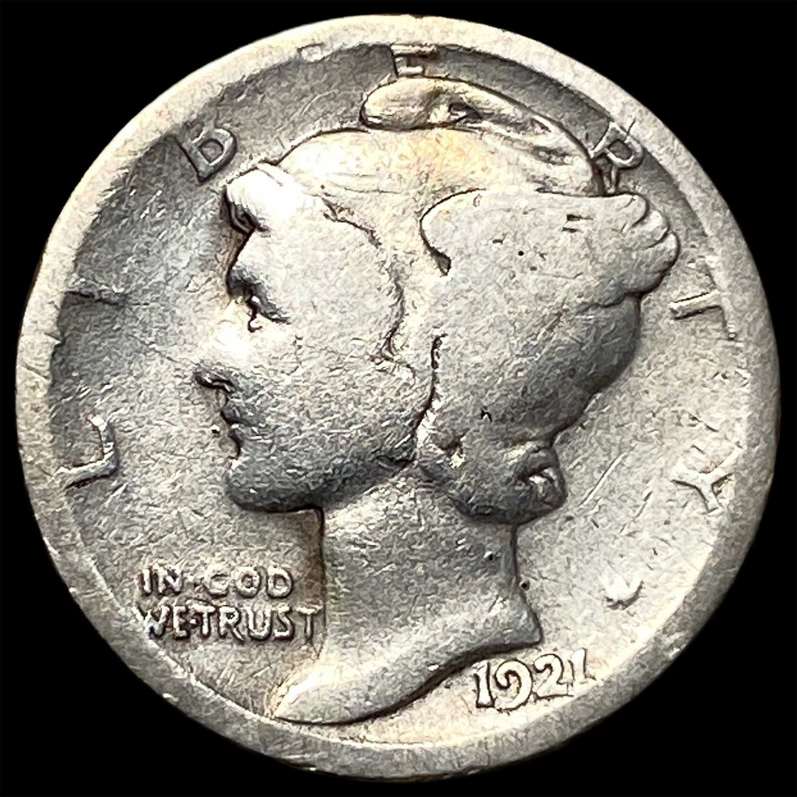 1921 Silver Mercury Dime NICELY CIRCULATED: 1921 Silver Mercury Dime NICELY CIRCULATED