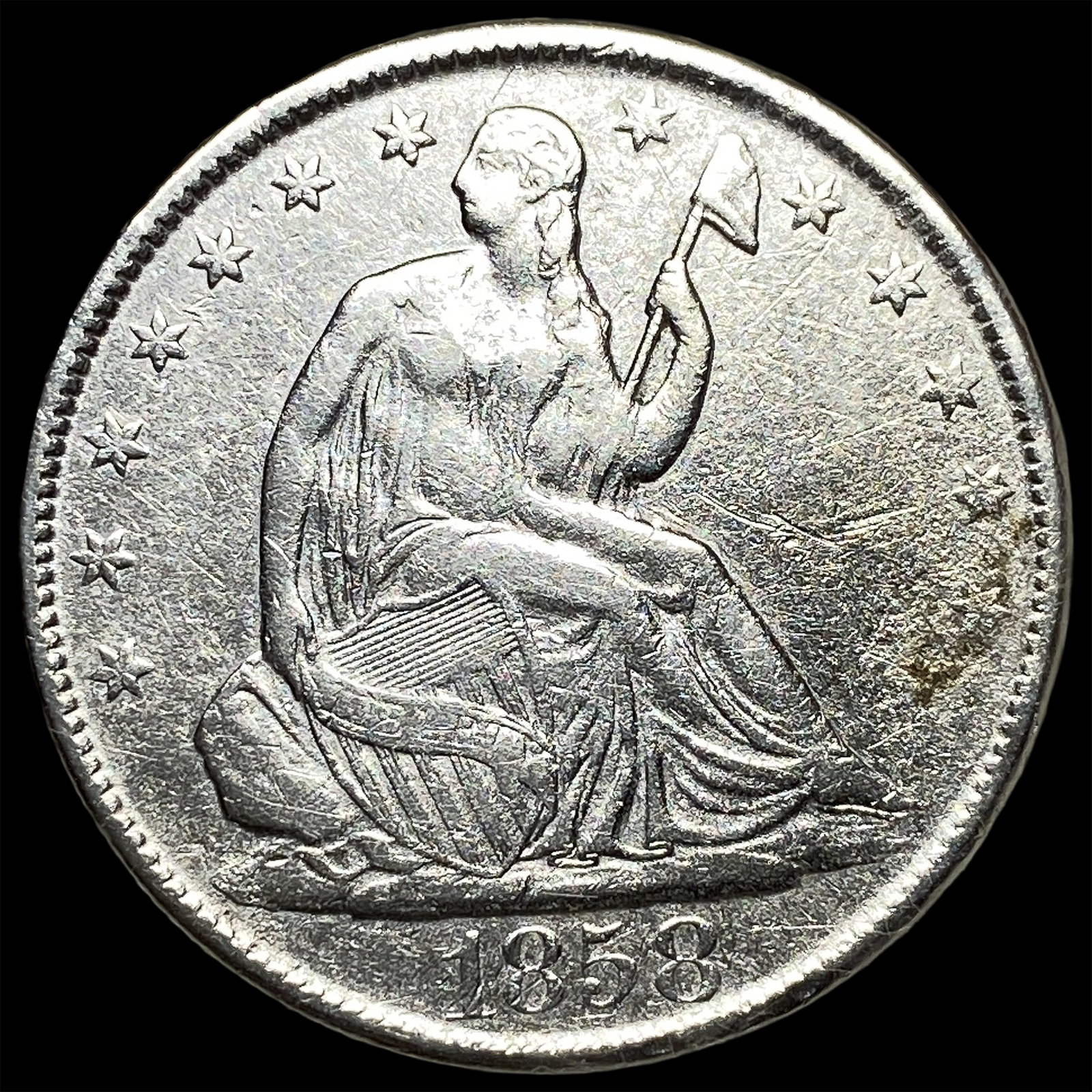 1858-O Silver Half Dollar CLOSELY UNCIRCULATED: 1858-O Silver Half Dollar CLOSELY UNCIRCULATED