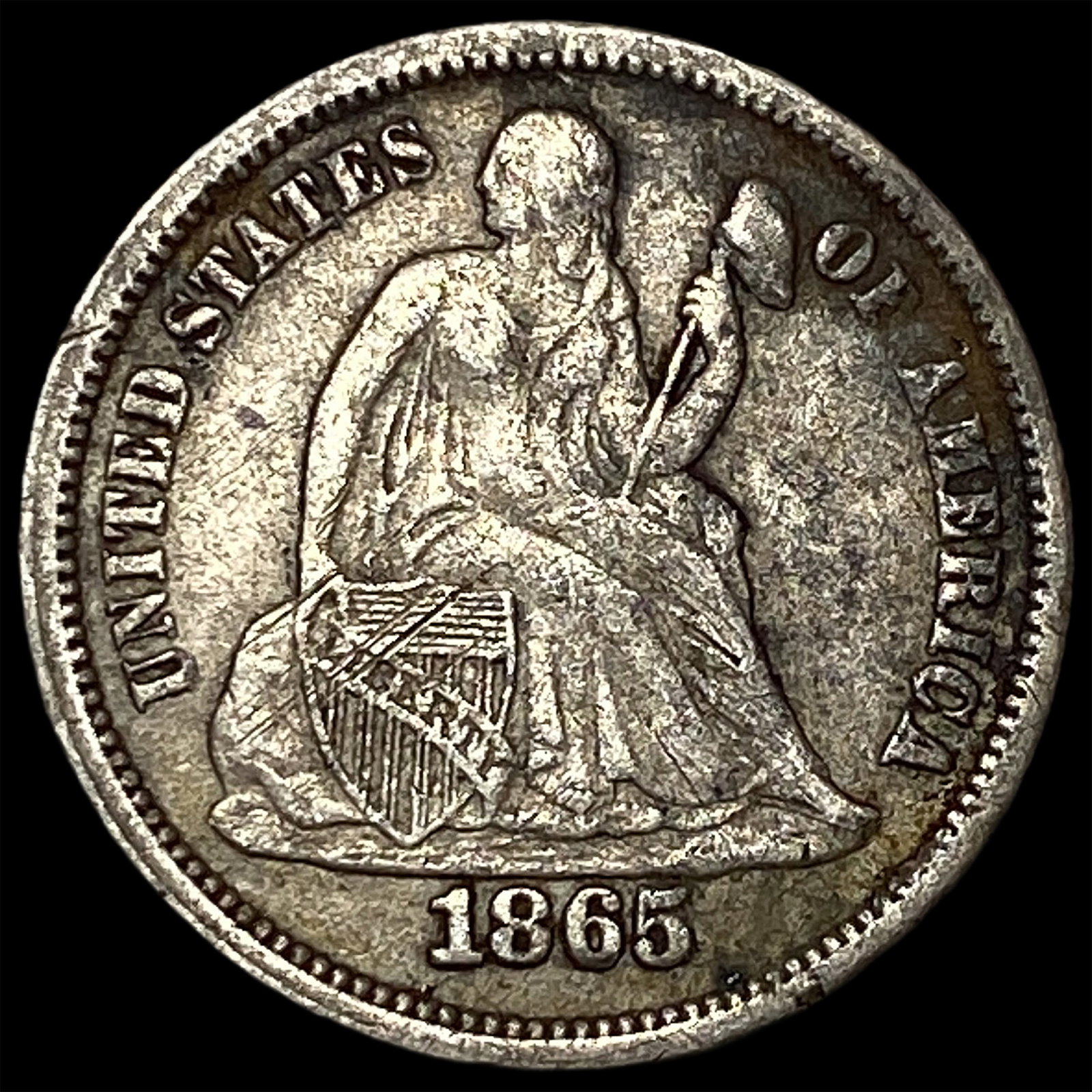 1865 Seated Liberty Dime NEARLY UNCIRCULATED: 1865 Seated Liberty Dime NEARLY UNCIRCULATED