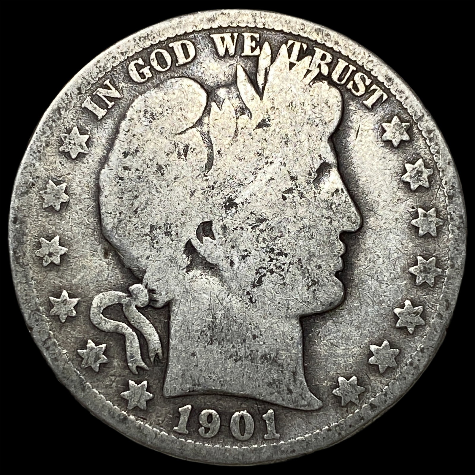 1901-S Silver Barber Half Dollar NICELY CIRCULATED: 1901-S Silver Barber Half Dollar NICELY CIRCULATED