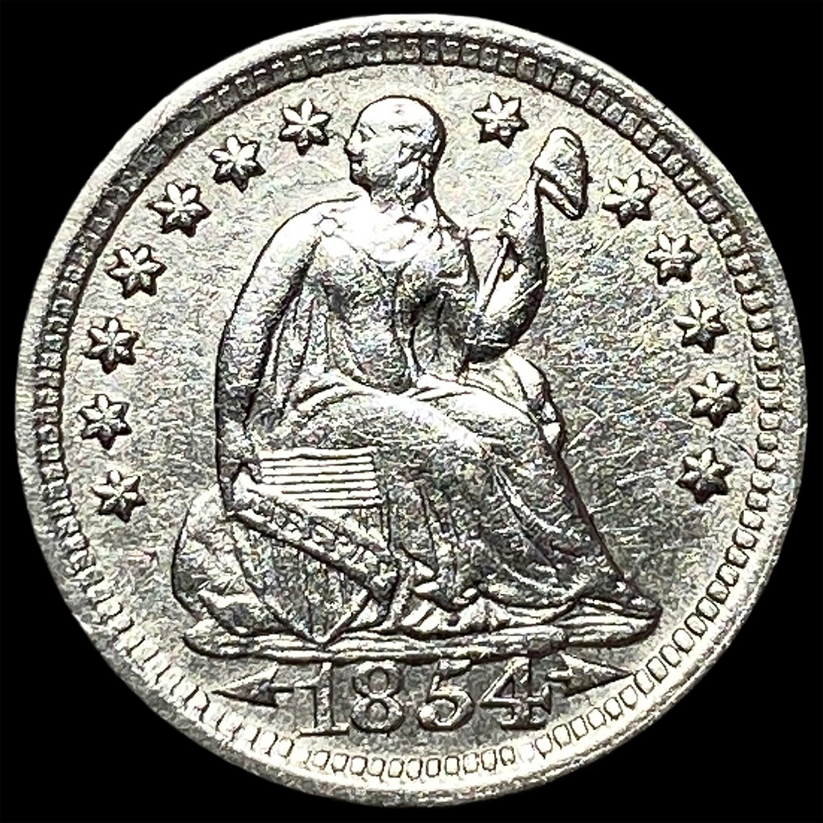 1854 Arrows Seated Liberty Half Dime CLOSELY UNCIRCULATED: 1854 Arrows Seated Liberty Half Dime CLOSELY UNCIRCULATED