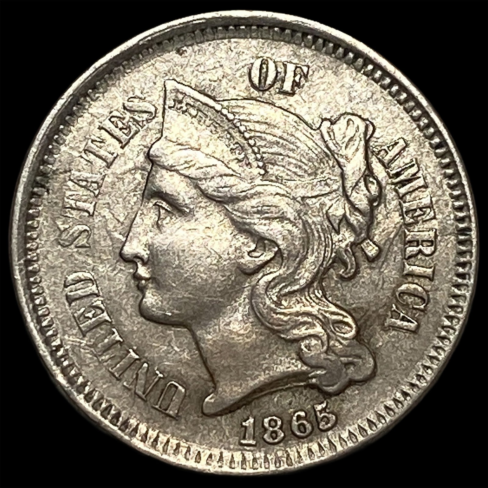 1865 Nickel Three-Cent Piece NEARLY UNCIRCULATED: 1865 Nickel Three-Cent Piece NEARLY UNCIRCULATED