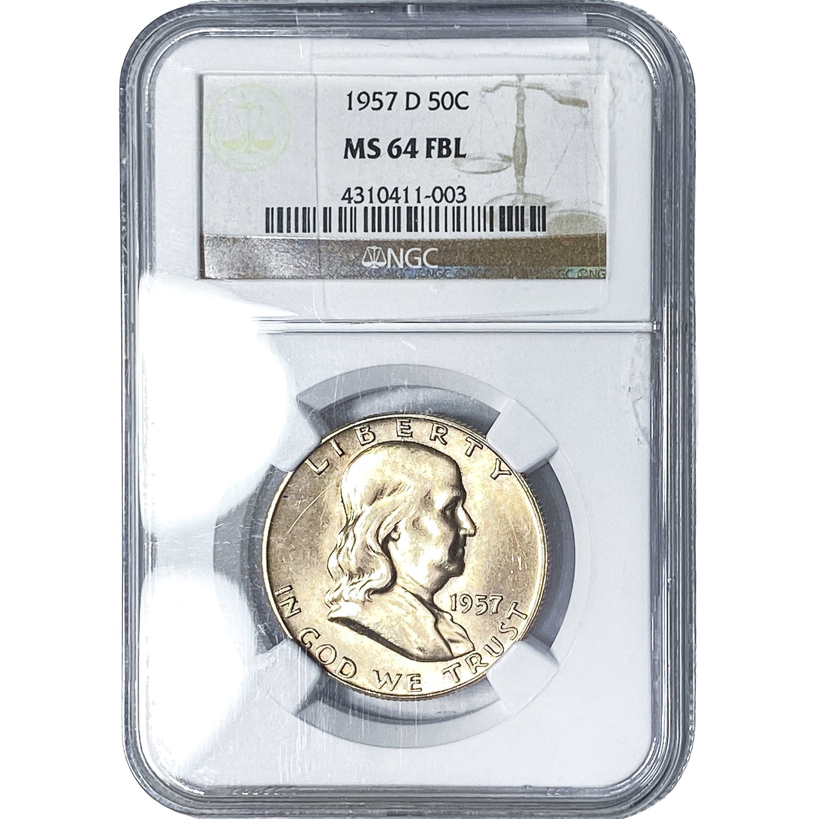 1957-D Franklin Half Dollar NGC MS64 FBL: 1957-D Franklin Half Dollar NGC MS64 FBL