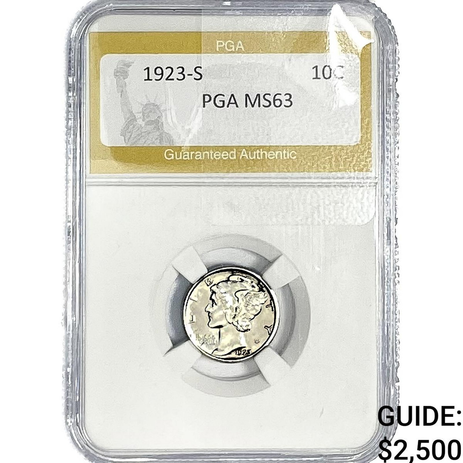 1923-S Mercury Silver Dime PGA MS63: 1923-S Mercury Silver Dime PGA MS63