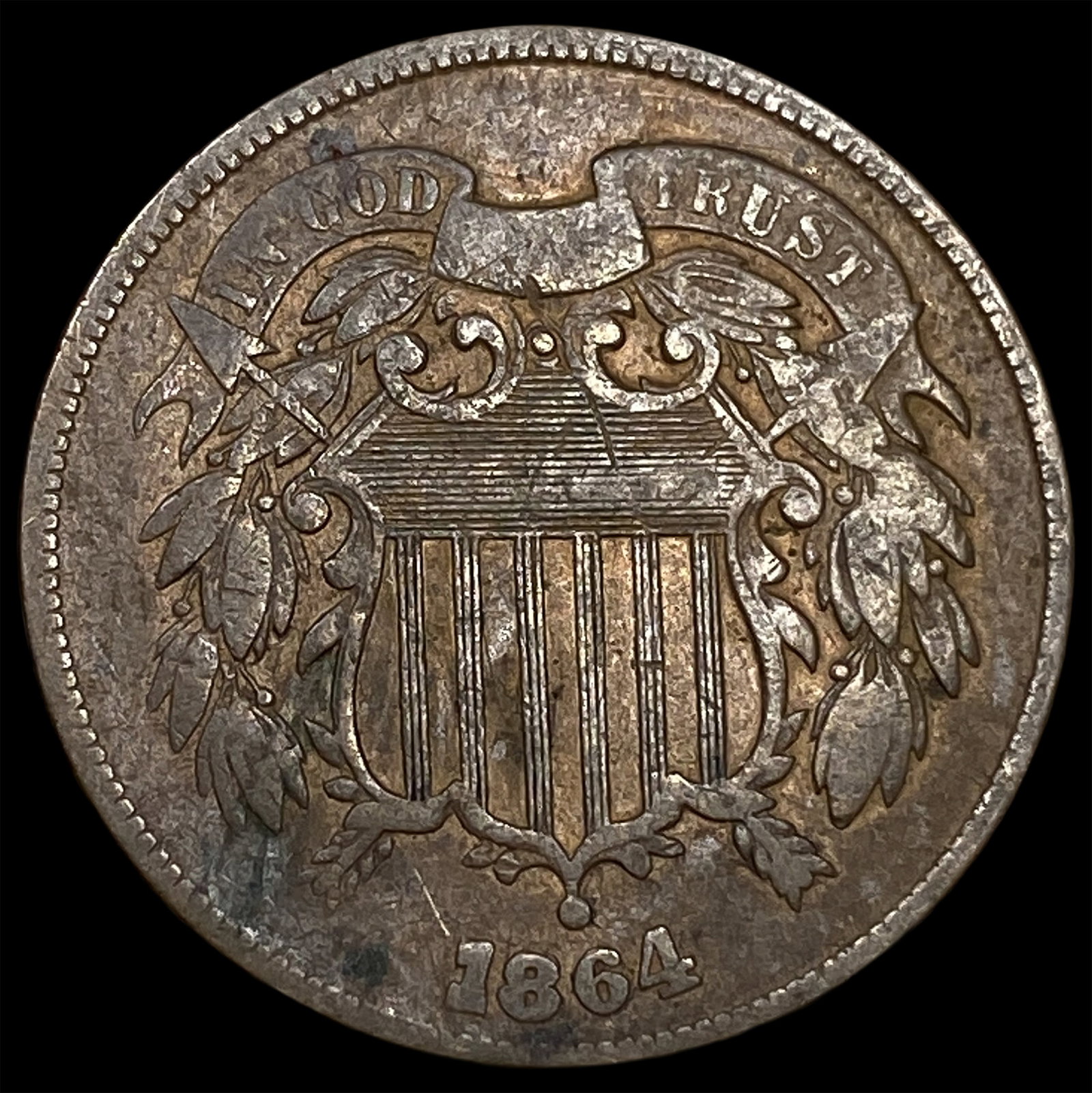 1864 Copper 2-Cent Piece LIGHTLY CIRCULATED: 1864 Copper 2-Cent Piece LIGHTLY CIRCULATED