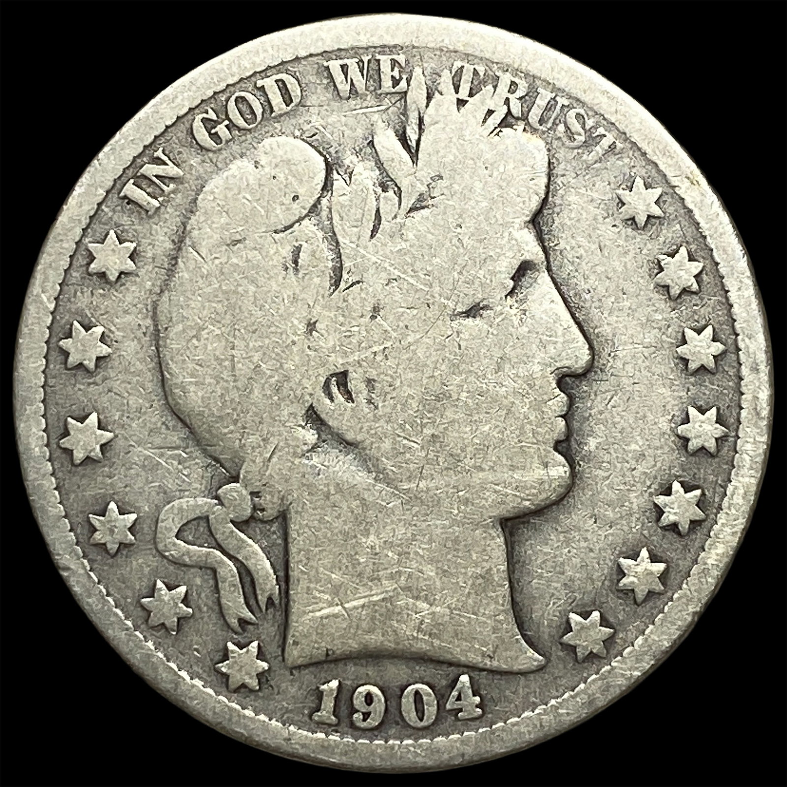 1904 Silver Half Dollar (Barber) ABOUT UNCIRCULATED: 1904 Silver Half Dollar (Barber) ABOUT UNCIRCULATED