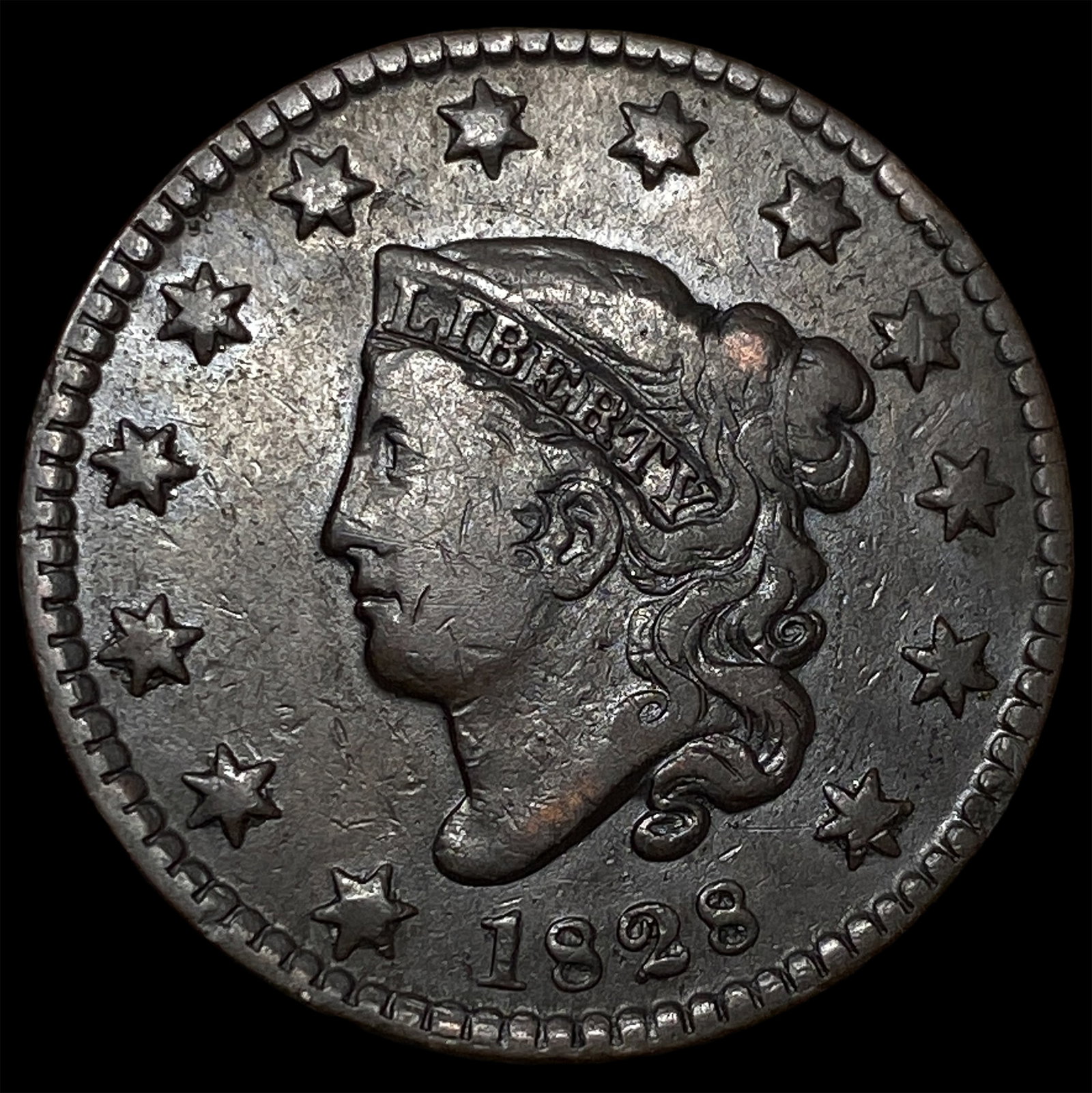 1828 Copper Large Cent NEARLY UNCIRCULATED: 1828 Copper Large Cent NEARLY UNCIRCULATED
