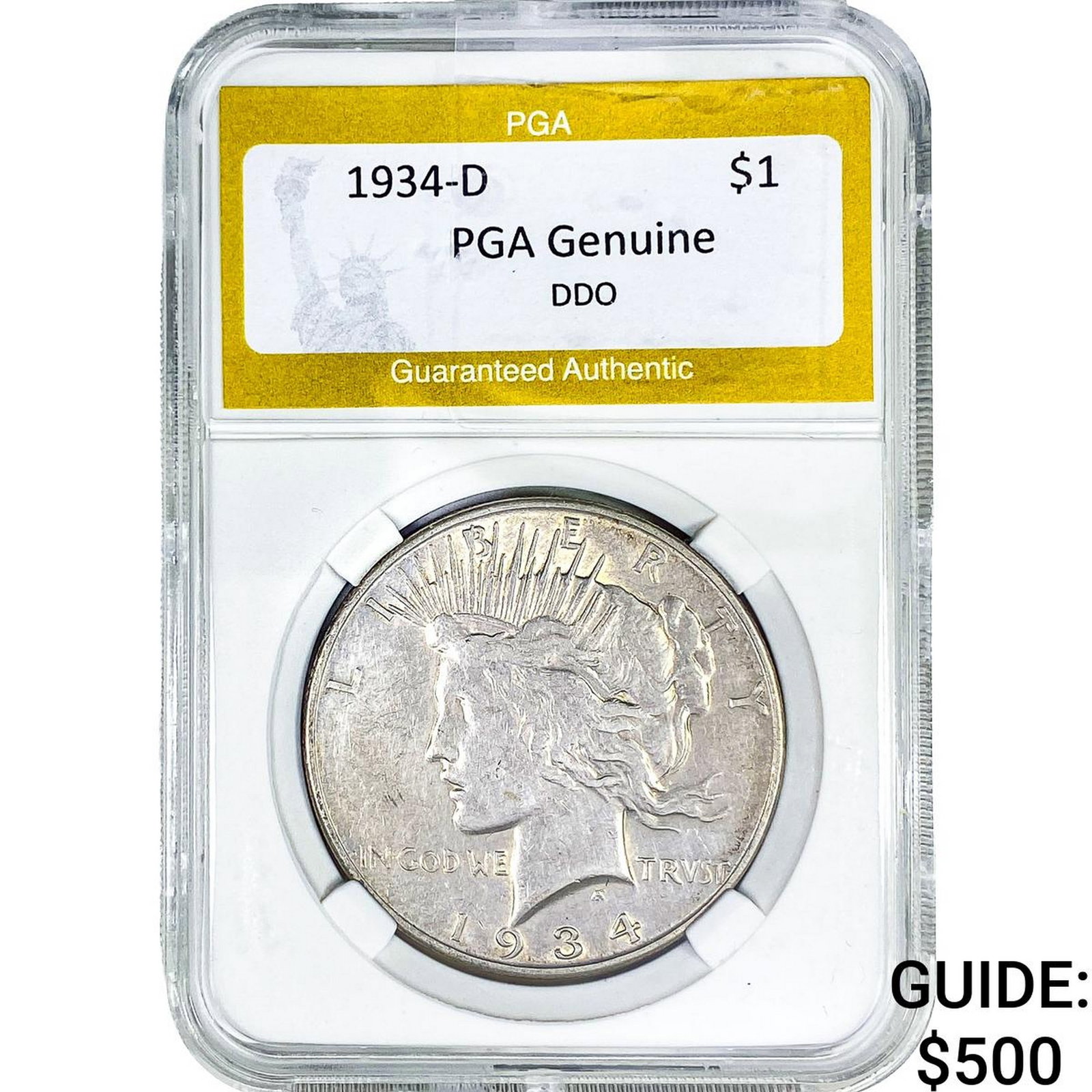 1934-D Silver Peace Dollar PGA Genuine: 1934-D Silver Peace Dollar PGA Genuine