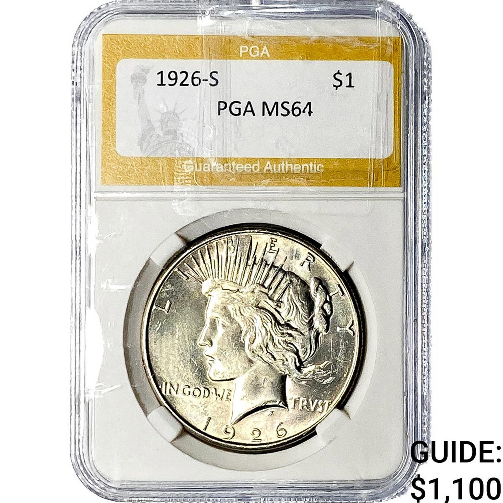 1926-S Silver Peace Dollar PGA MS64: 1926-S Silver Peace Dollar PGA MS64