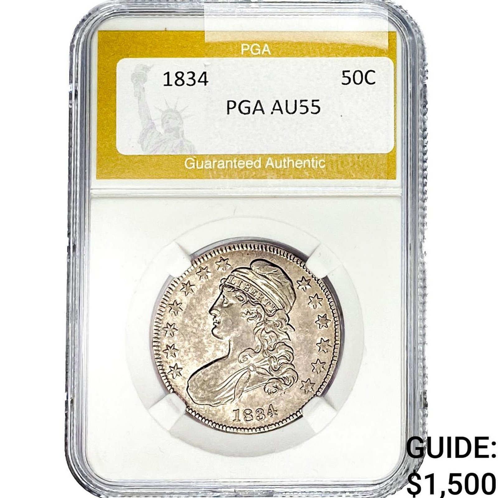 1834 Capped Bust Half Dollar PGA AU55: 1834 Capped Bust Half Dollar PGA AU55