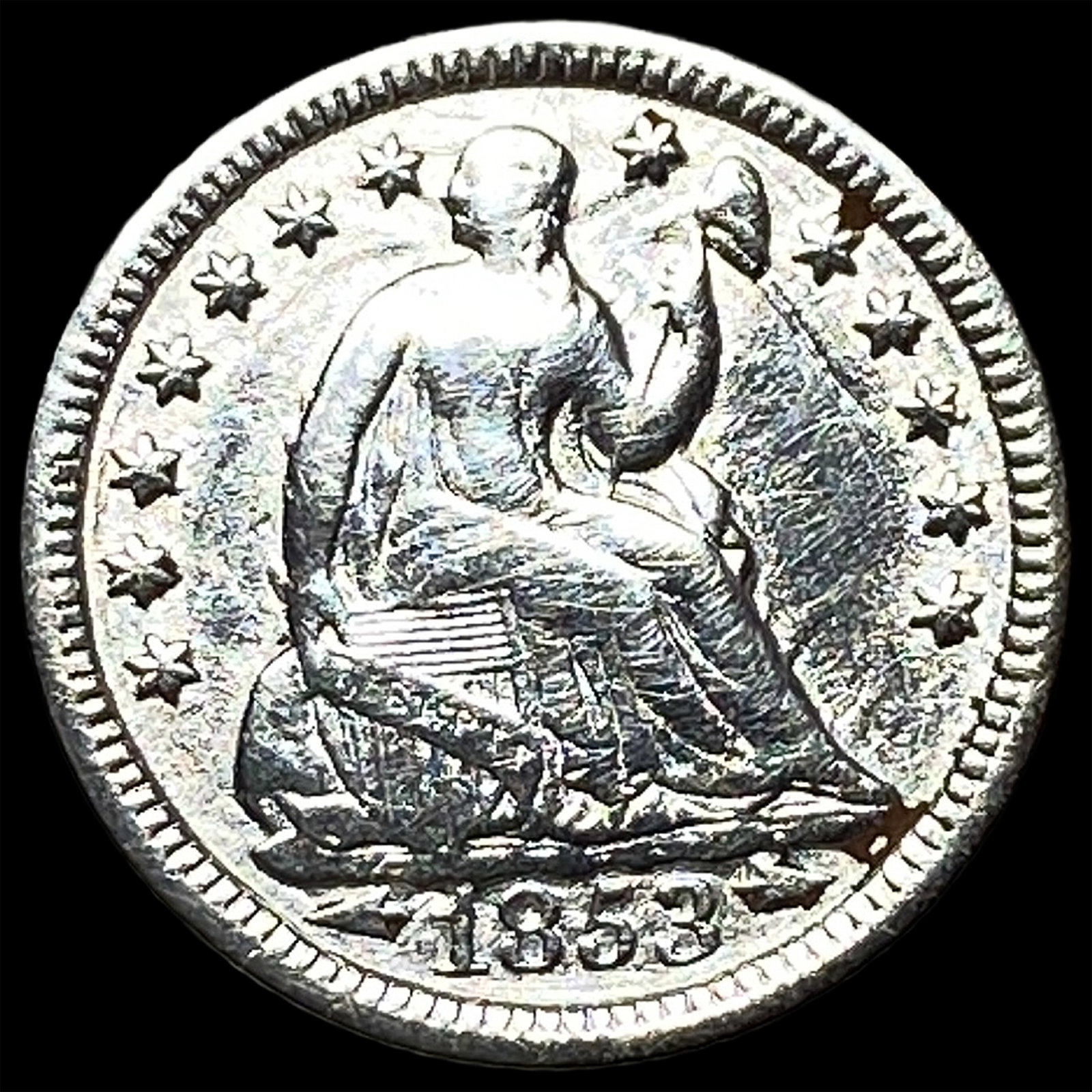 1853 Seated Liberty Half Dime CLOSELY UNCIRCULATED: 1853 Seated Liberty Half Dime CLOSELY UNCIRCULATED