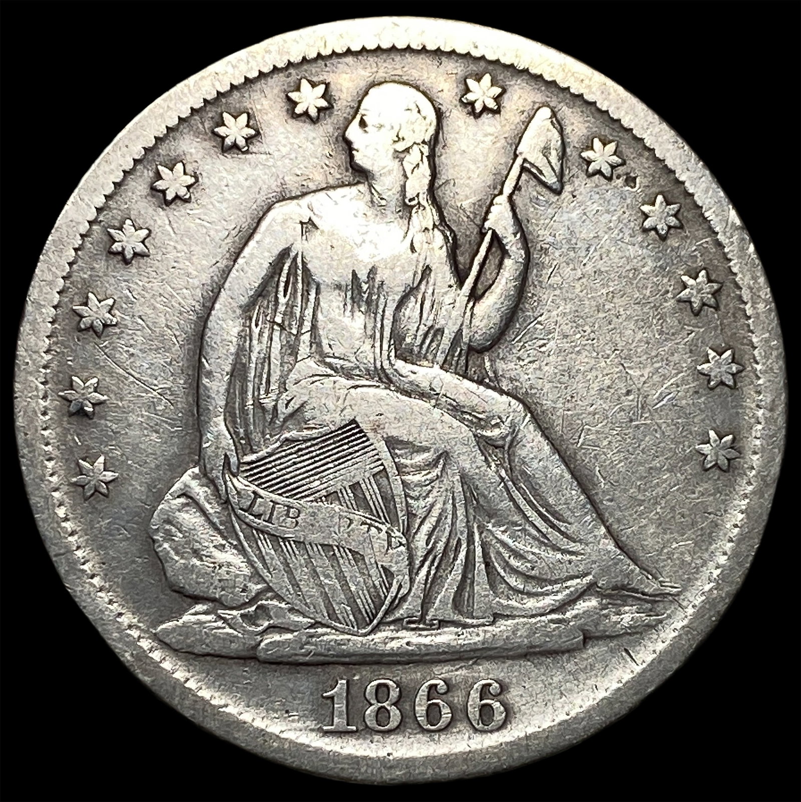 1866-S Seated Liberty Half Dollar NEARLY UNCIRCULATED: 1866-S Seated Liberty Half Dollar NEARLY UNCIRCULATED