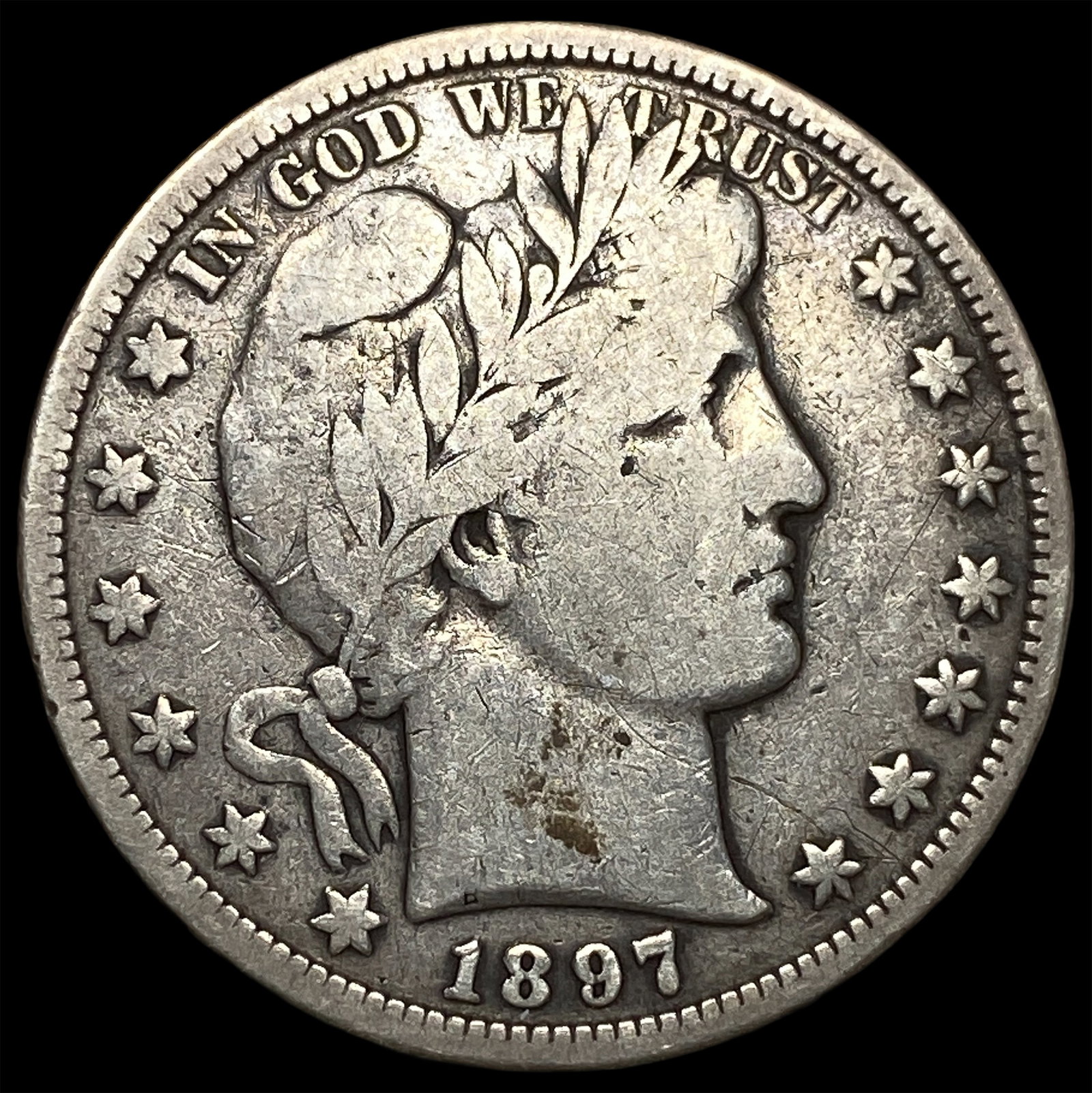 1897-S Silver Barber Half Dollar LIGHTLY CIRCULATED: 1897-S Silver Barber Half Dollar LIGHTLY CIRCULATED