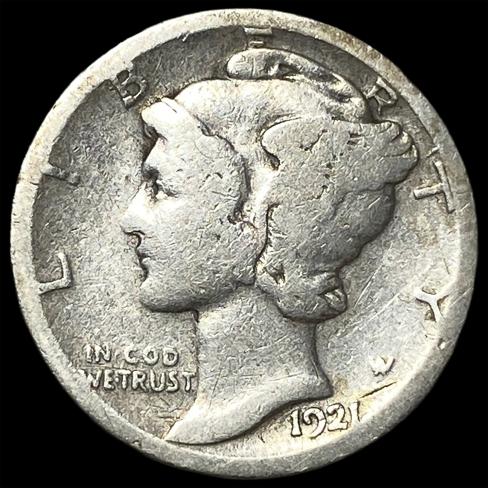 1921-S Silver Mercury Dime LIGHTLY CIRCULATED: 1921-S Silver Mercury Dime LIGHTLY CIRCULATED