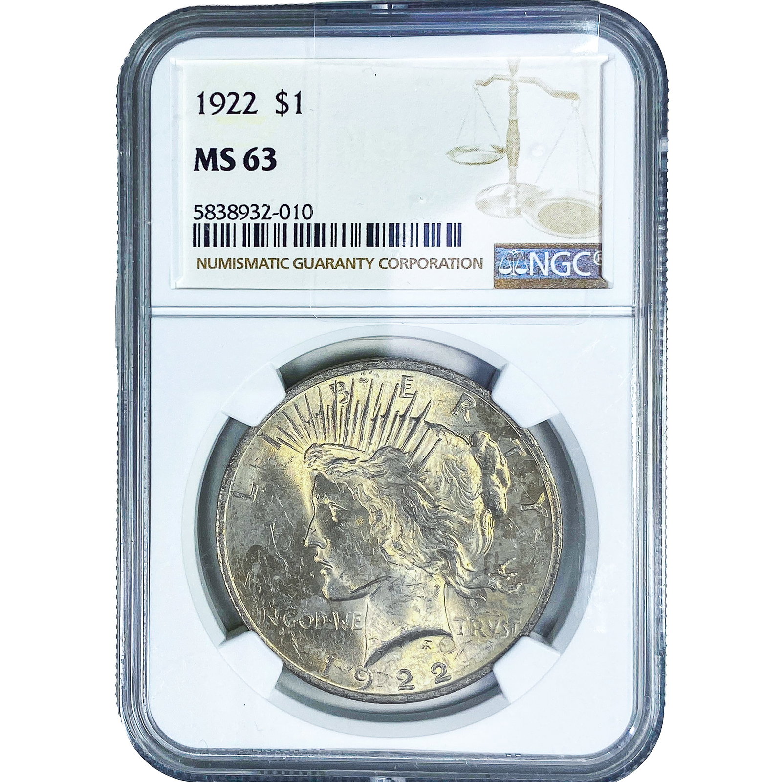 1922 Silver Peace Dollar NGC MS63: 1922 Silver Peace Dollar NGC MS63