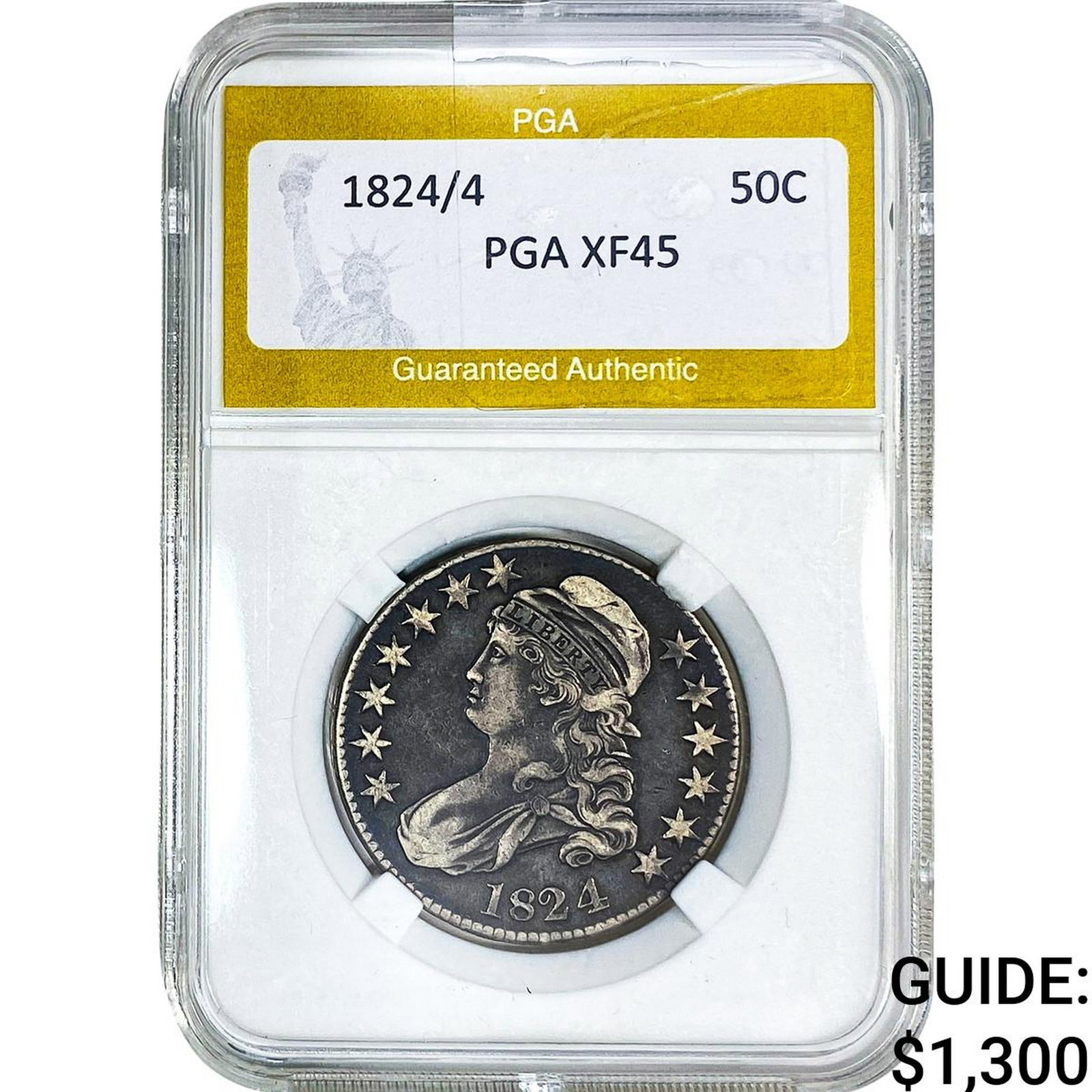 1824/4 Capped Bust Half Dollar PGA XF45: 1824/4 Capped Bust Half Dollar PGA XF45