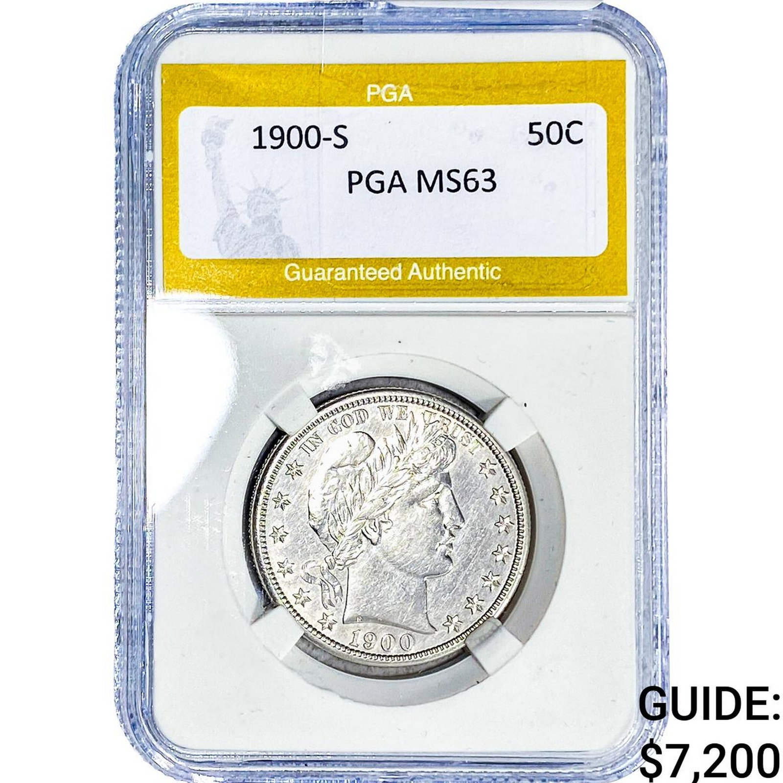 1900-S Barber Half Dollar PGA MS63: 1900-S Barber Half Dollar PGA MS63