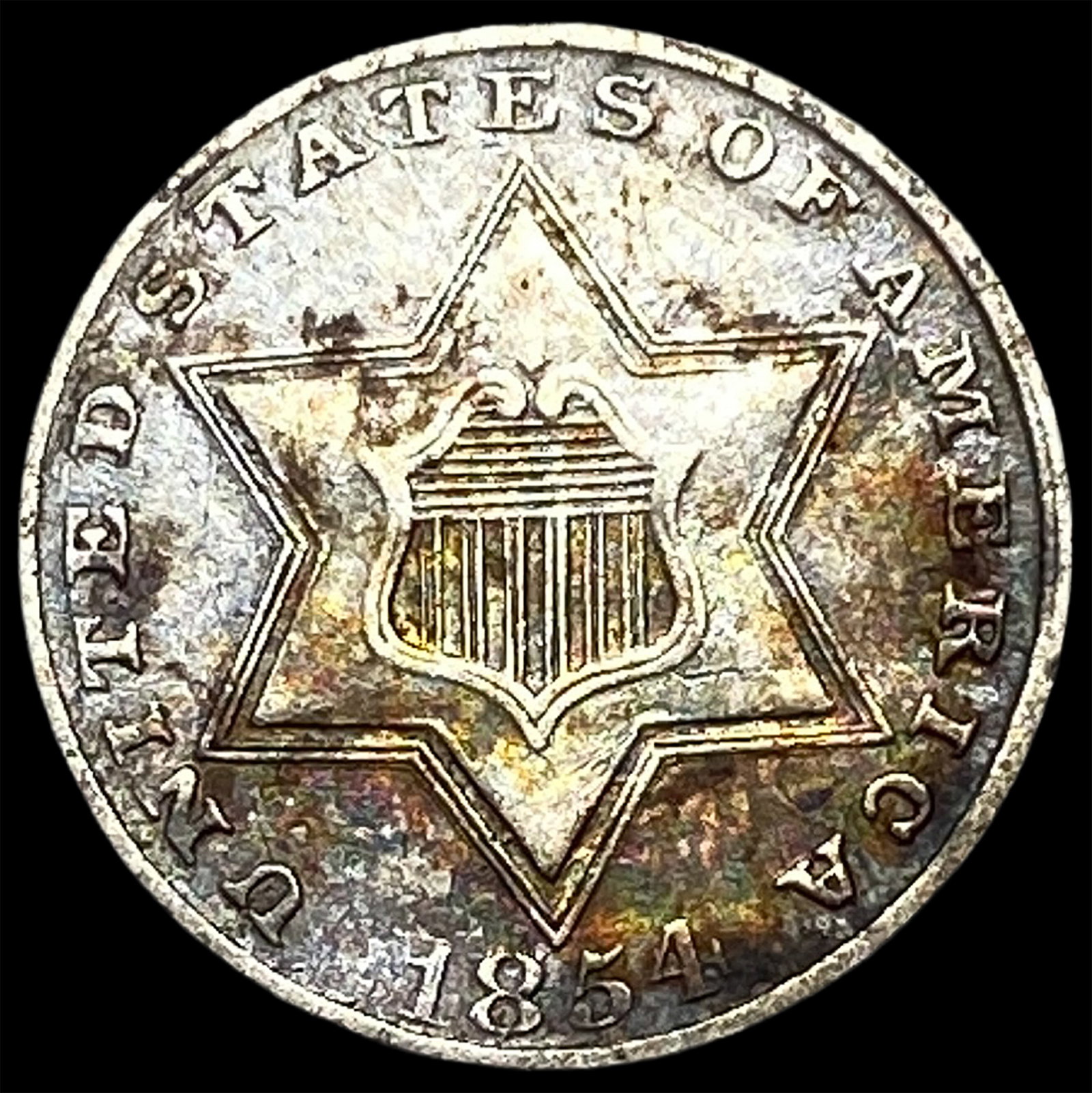 1854 Silver Three-Cent Piece CHOICE AU: 1854 Silver Three-Cent Piece CHOICE AU