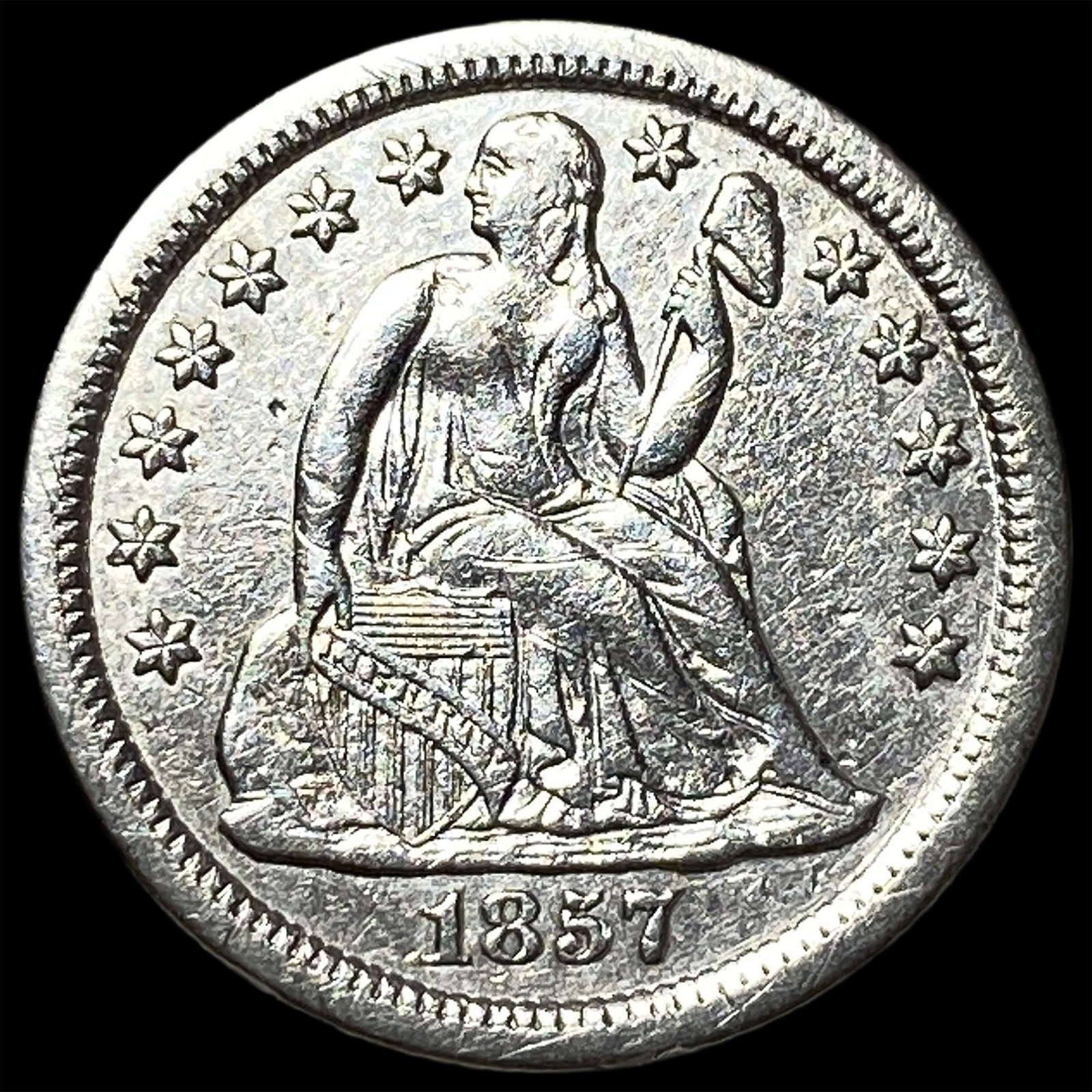 1857-O Silver Seated Liberty Dime CHOICE AU: 1857-O Silver Seated Liberty Dime CHOICE AU