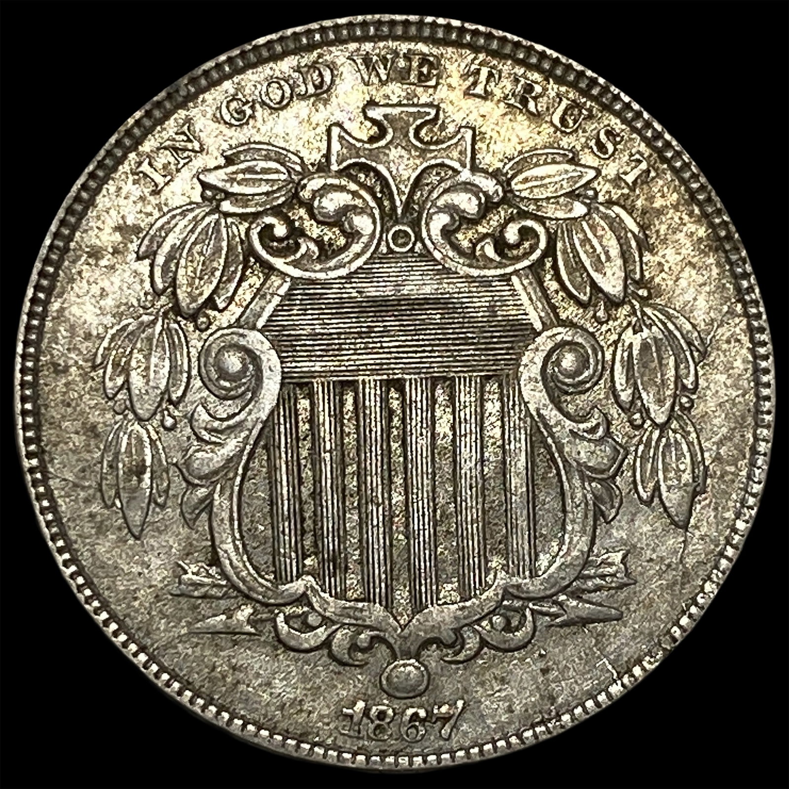 1867 Shield Nickel NEARLY UNCIRCULATED: 1867 Shield Nickel NEARLY UNCIRCULATED