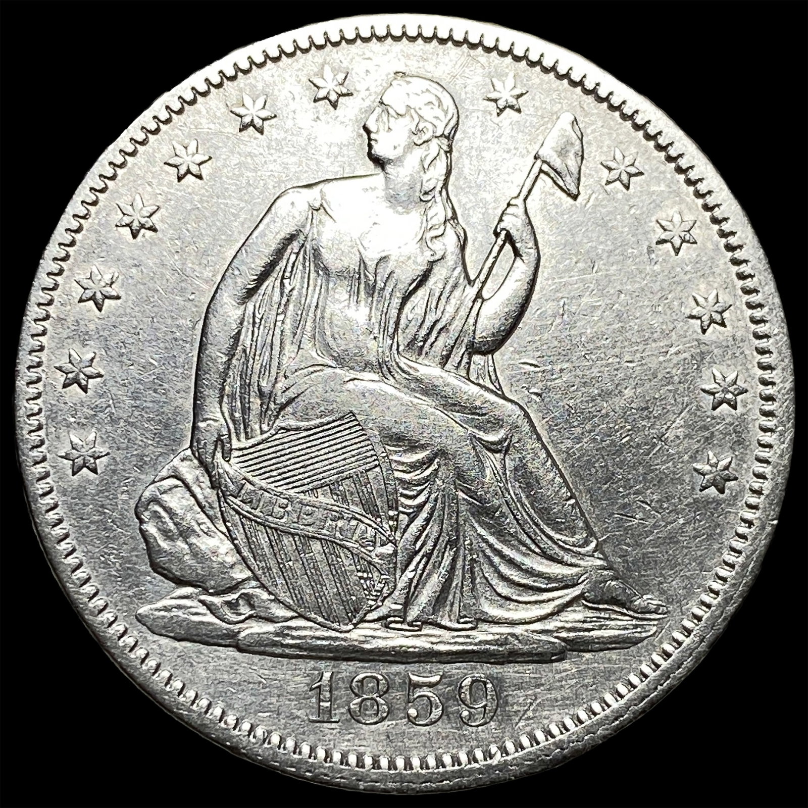 1859 Seated Liberty Half Dollar CLOSELY UNCIRCULATED: 1859 Seated Liberty Half Dollar CLOSELY UNCIRCULATED
