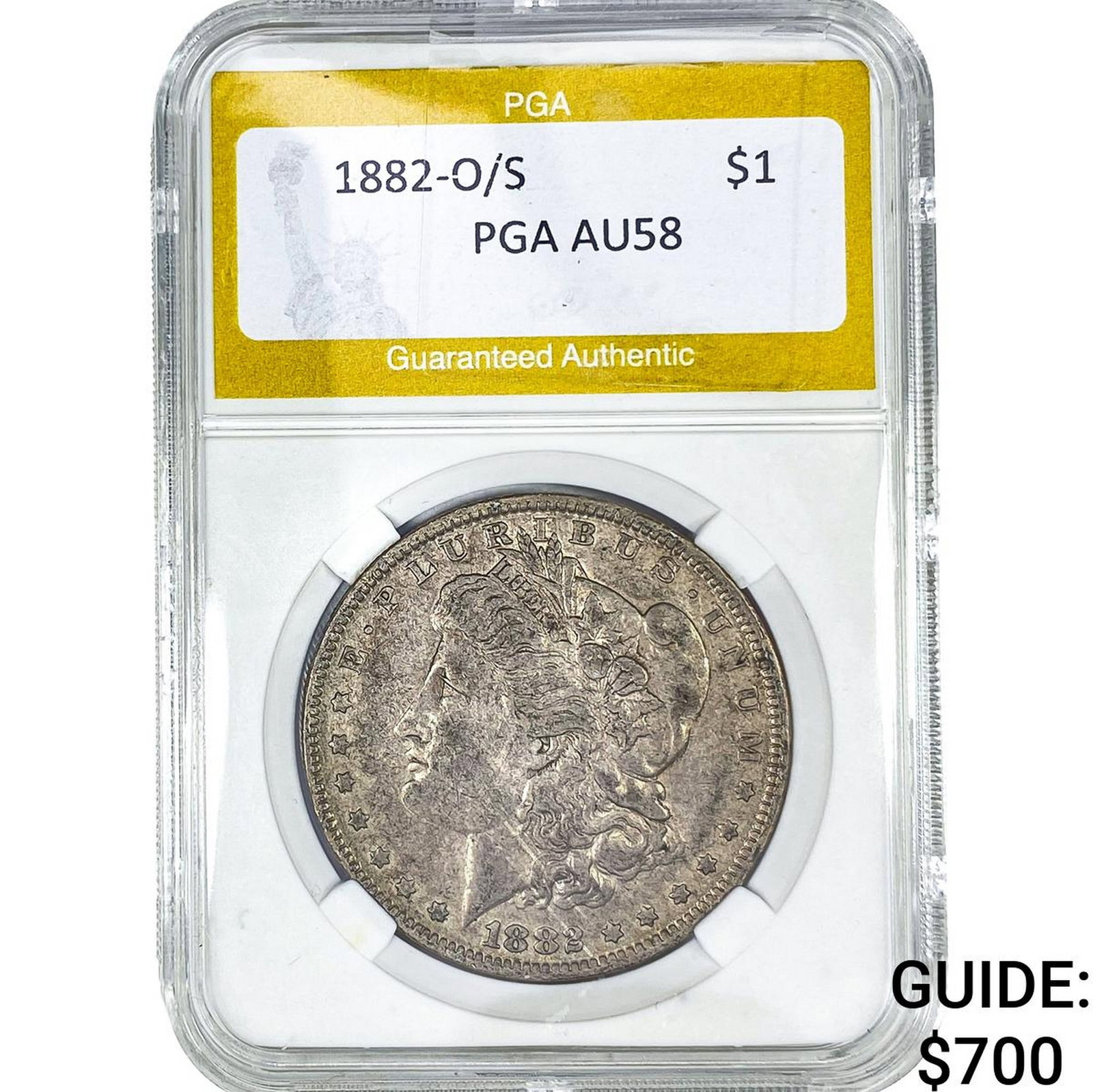 1882-O/S Morgan Silver Dollar PGA AU58: 1882-O/S Morgan Silver Dollar PGA AU58