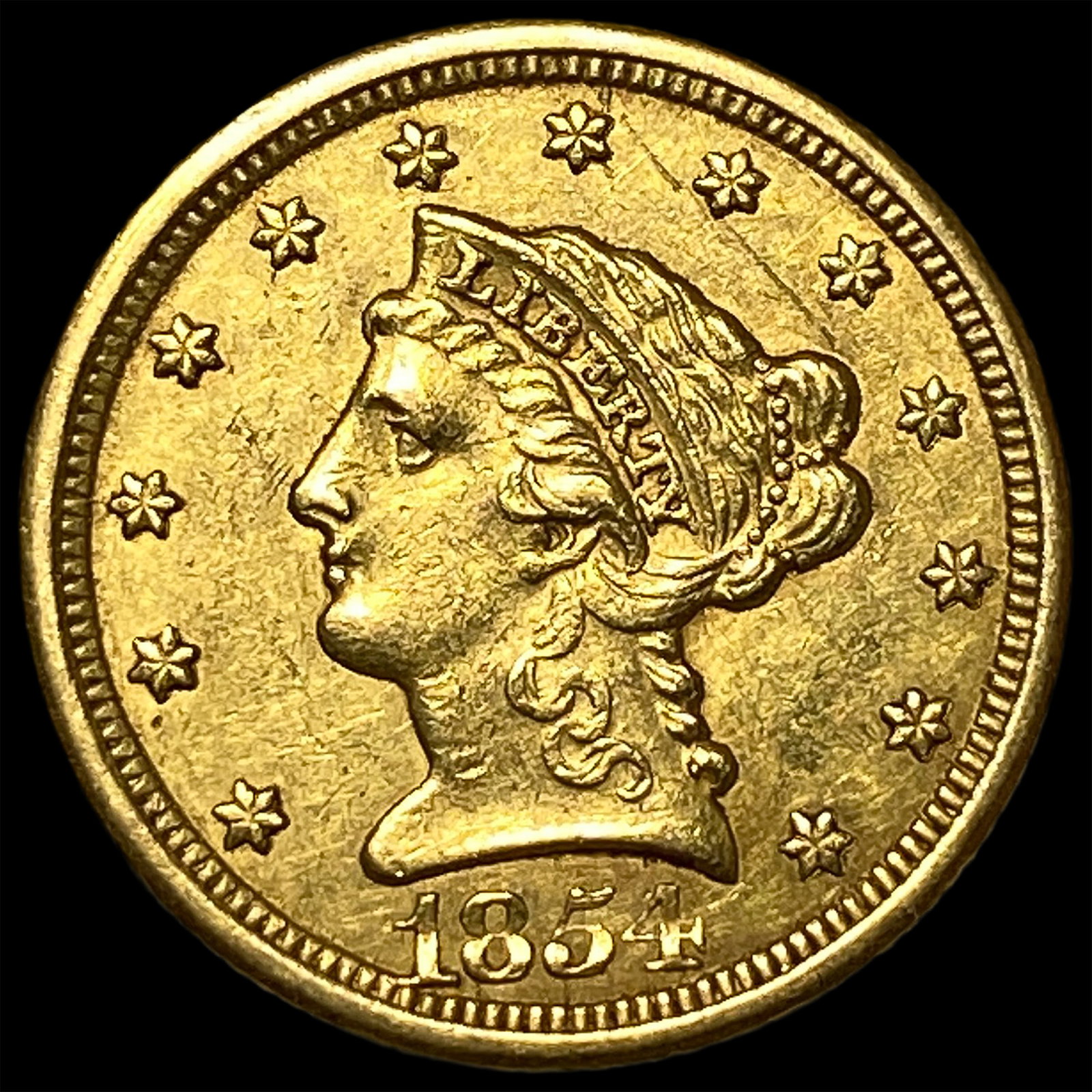 1854-O Gold $2.50 Liberty Head Quarter Eagle CLOSELY UNCIRCULATED: 1854-O Gold $2.50 Liberty Head Quarter Eagle CLOSELY UNCIRCULATED